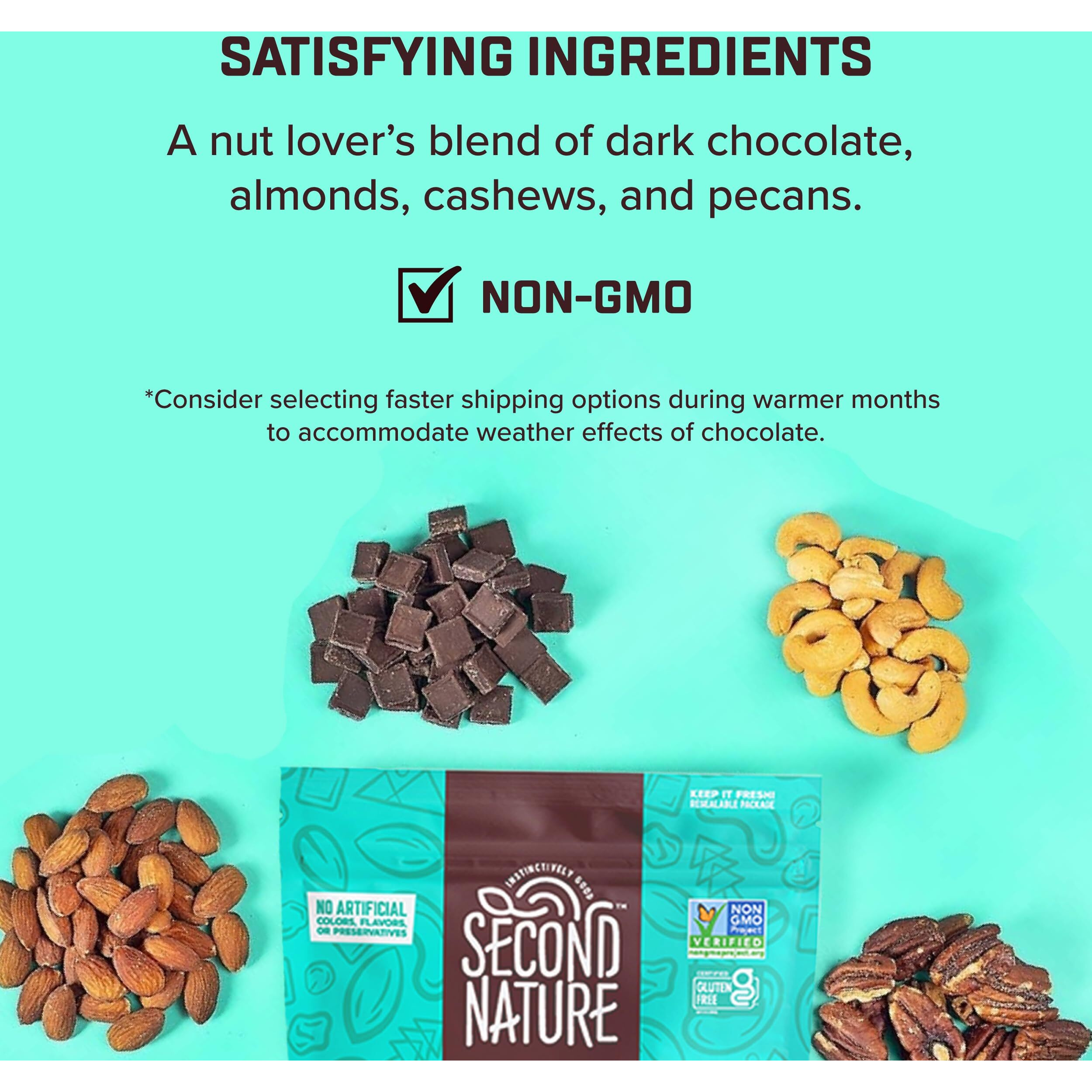 Second Nature Dark Chocolate Medley Trail Mix, 12 Oz. Resealable Pouch (Pack Of 1) - Certified Gluten-Free Snack Mix - Dark Chocolate And Nut Trail Mix Ideal For Quick Travel Snacks Or Lunch Snacks