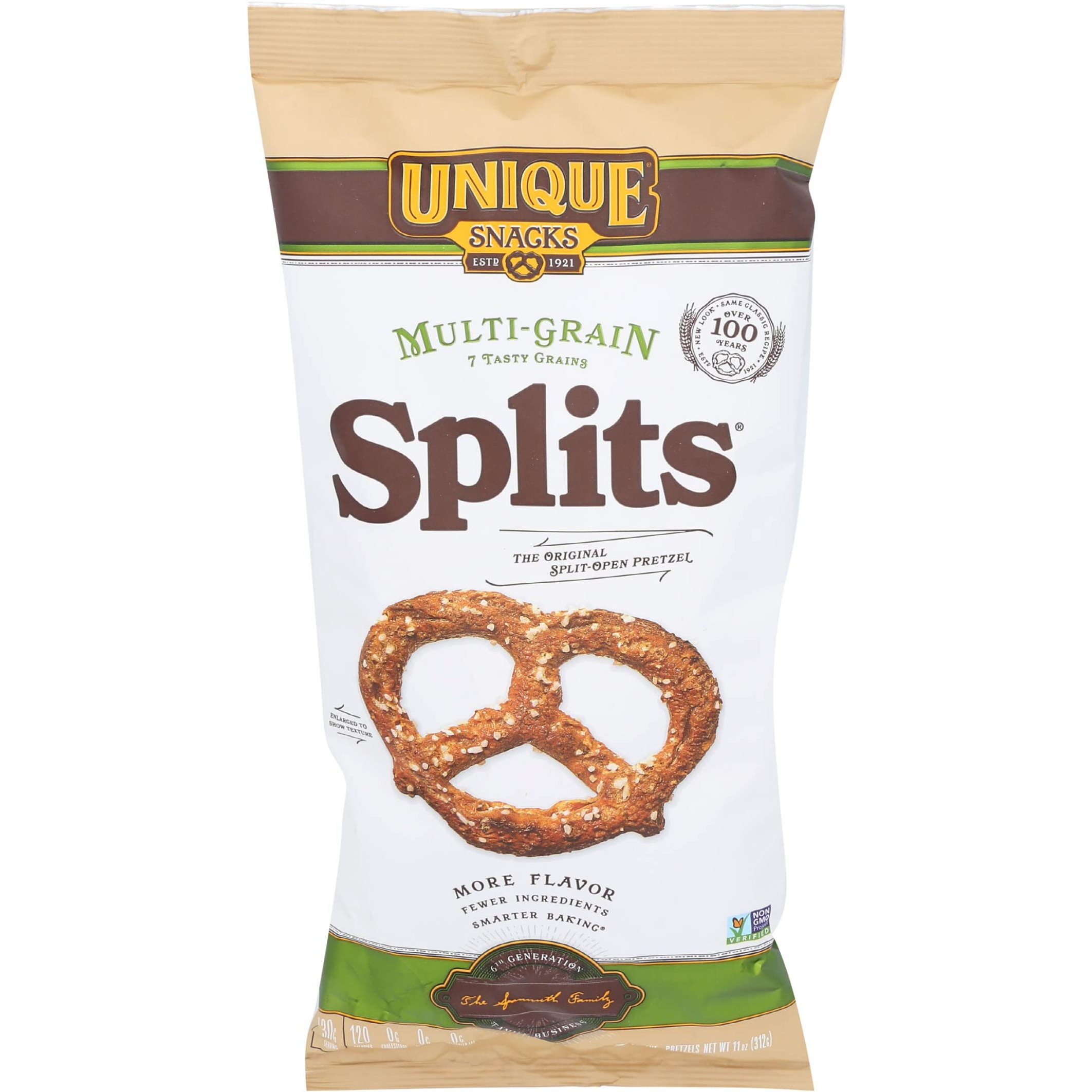 Unique Snacks Multi-Grain Splits Pretzel, Delicious Homestyle Baked Snack Bag, Vegan, Ou Kosher, And Non-Gmo Food, No Artificial Flavor, 11 Oz. Bag, Pack Of 12