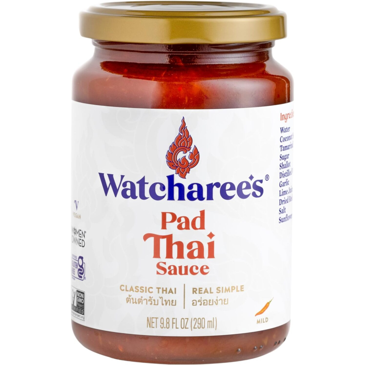 Watcharee's Pad Thai Sauce | Vegan & Non-Gmo | Authentic Traditional Thai Recipe | 13.3Oz Jar (Pad Thai, 1 Pack)