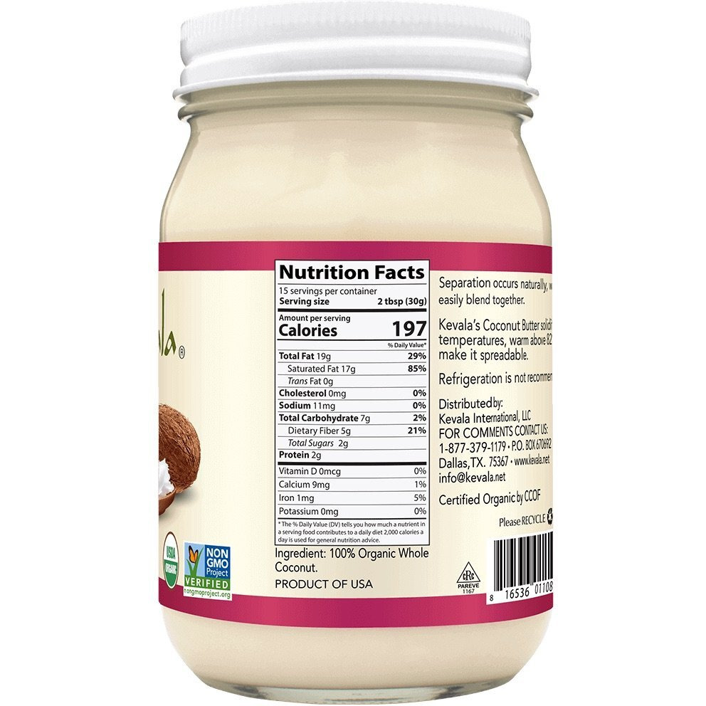 Kevala Organic Coconut Butter - 16 Oz - 454G - Organic Raw - Coconut Butter Spread For Eating - Pure - Gluten Free - Dairy Free - Vegan