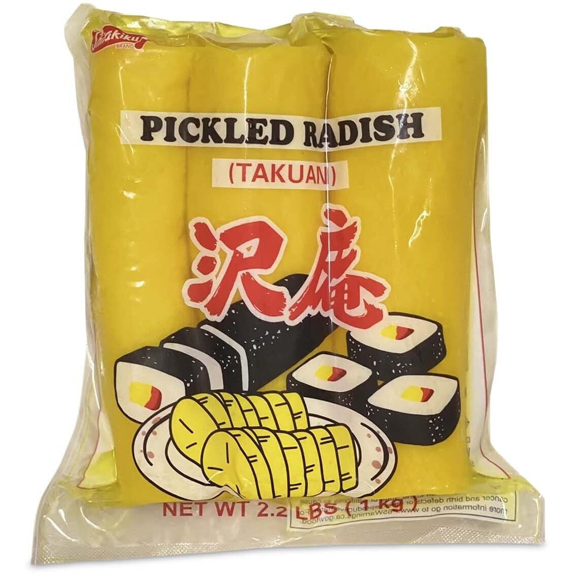 Shirakiku Pickled Radish Takuwan | Japanese Pickle With Sulfites | Ideal For Asian Sushi, Bento Boxes, Sandwiches, And Salads | (3-Piece) Pack Of 1, 2.2 Pounds