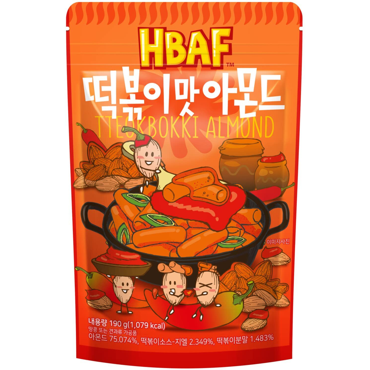 [Official Gilim Hbaf] Korean Tteokbokki Seasoned Almonds Nut Protein Snack | Sweet & Spicy Korean Street Food |After-School, Work, Trip Camping Snack | Gochujang Paste | Korean Sovenior (Toppoki, 1X190Gram Pack)