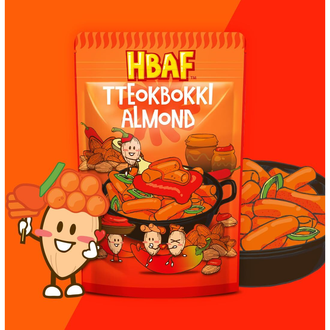 [Official Gilim Hbaf] Korean Tteokbokki Seasoned Almonds Nut Protein Snack | Sweet & Spicy Korean Street Food |After-School, Work, Trip Camping Snack | Gochujang Paste | Korean Sovenior (Toppoki, 1X190Gram Pack)