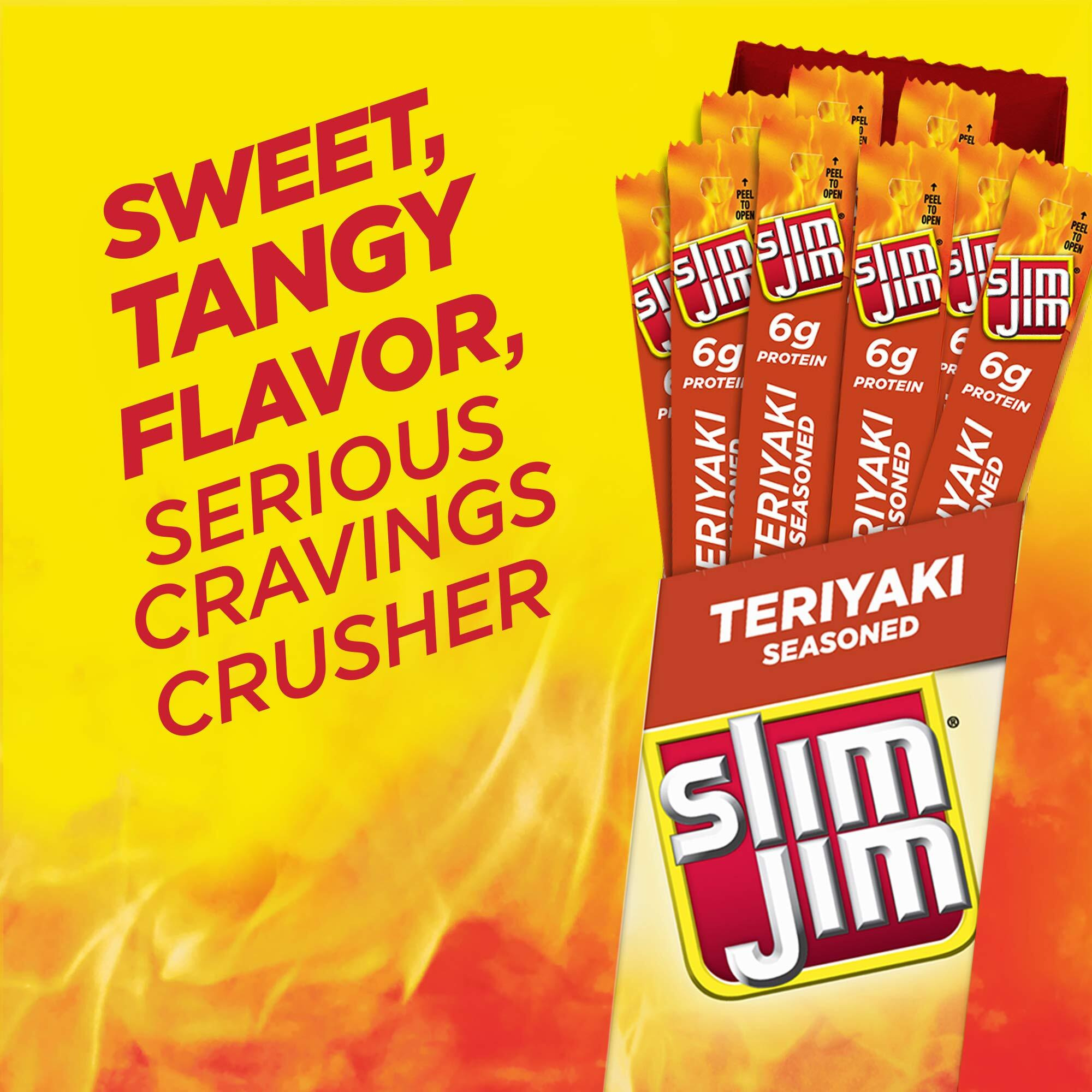Slim Jim Giant Smoked Meat Sticks, Teriyaki Flavor, 6G Protein Per Stick, 0.97 Oz. (24 Count)