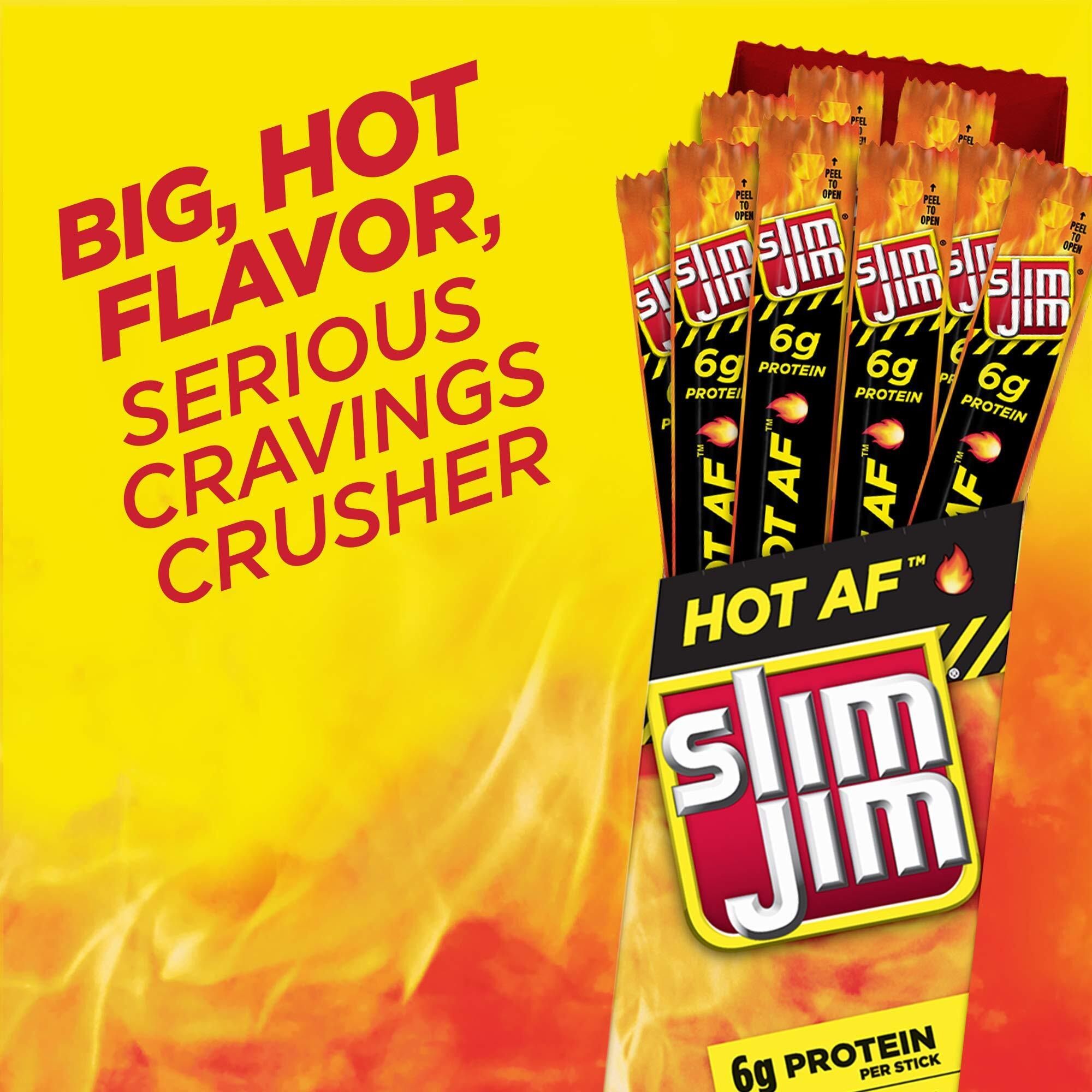 Slim Jim Giant Smoked Meat Sticks, Hot Af Flavor, 6G Protein Per Stick, 0.97 Oz. (24 Count)