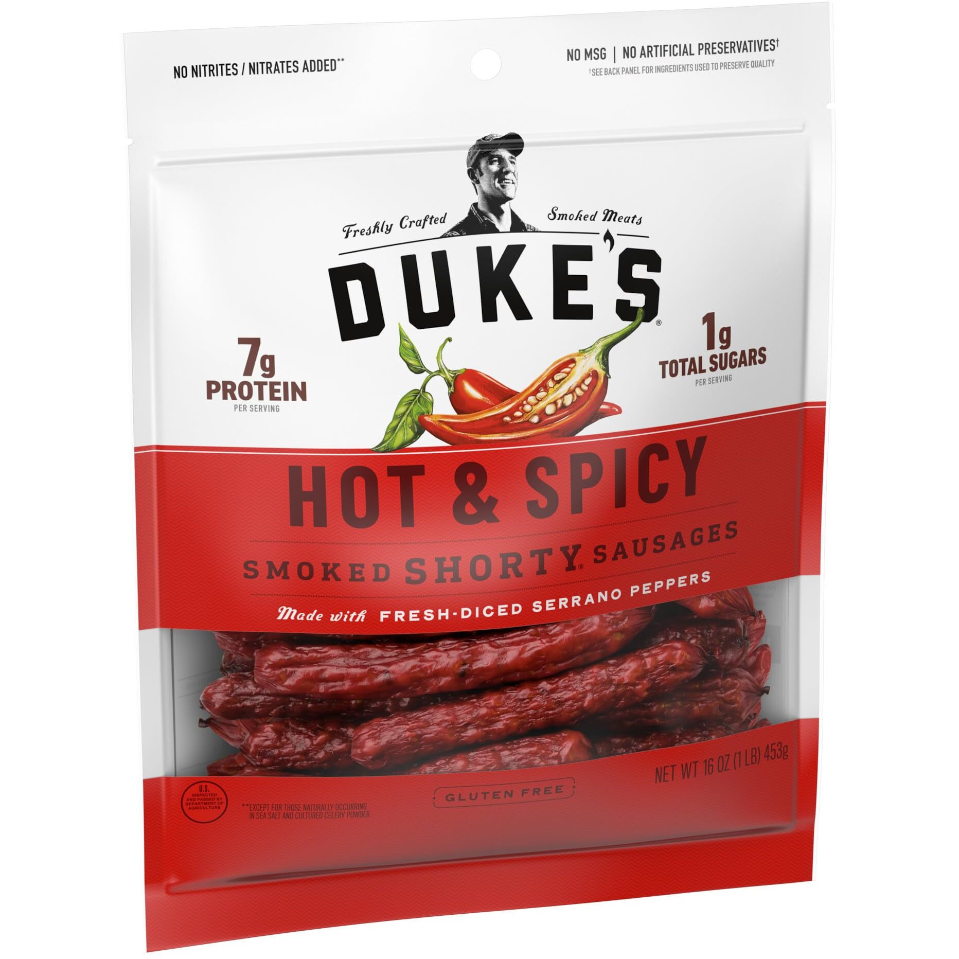 Duke's Pork Hot & Spicy Smoked Shorty Sausages, 7G Protein Per Serving, 16 Oz.