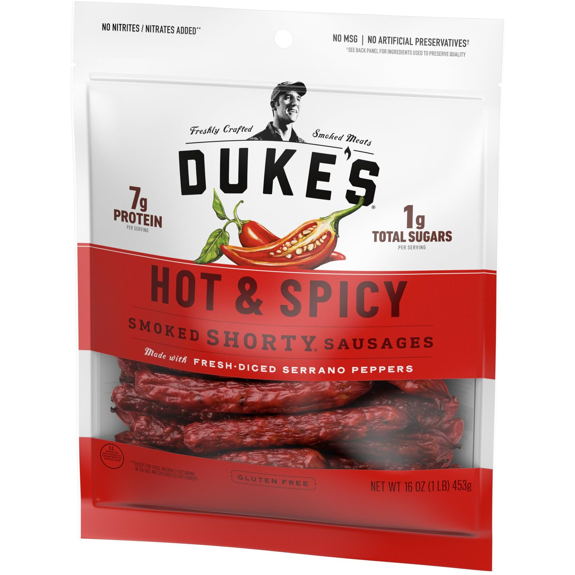 Duke's Pork Hot & Spicy Smoked Shorty Sausages, 7G Protein Per Serving, 16 Oz.
