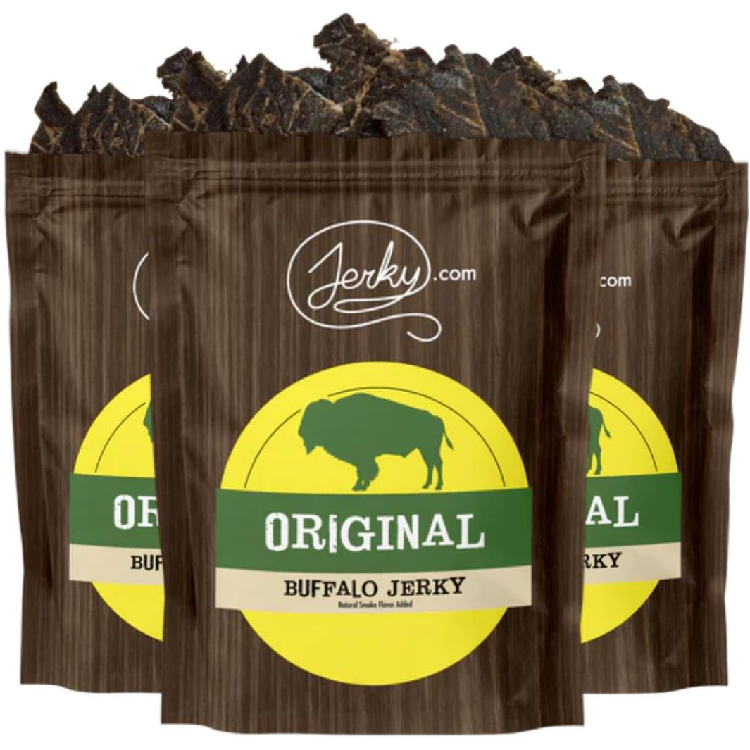 Jerky.Com Original Buffalo Jerky 3-Pack - Exotic Jerky High Protein, Gluten-Free, All-Natural Exotic Snack - Premium Wild Game Meat - Perfect For Hiking, Camping, And On-The-Go 1.75Oz (Pack Of 3)