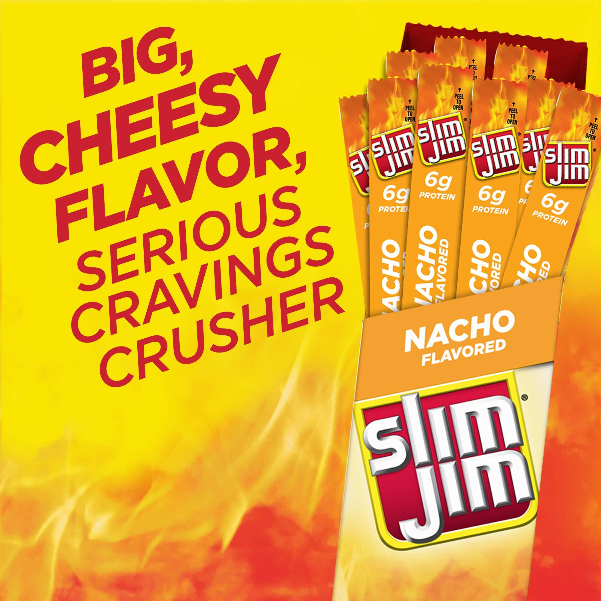Slim Jim Giant Smoked Meat Sticks, Nacho Flavor, 6G Protein Per Stick, 0.97 Oz. (24 Count)