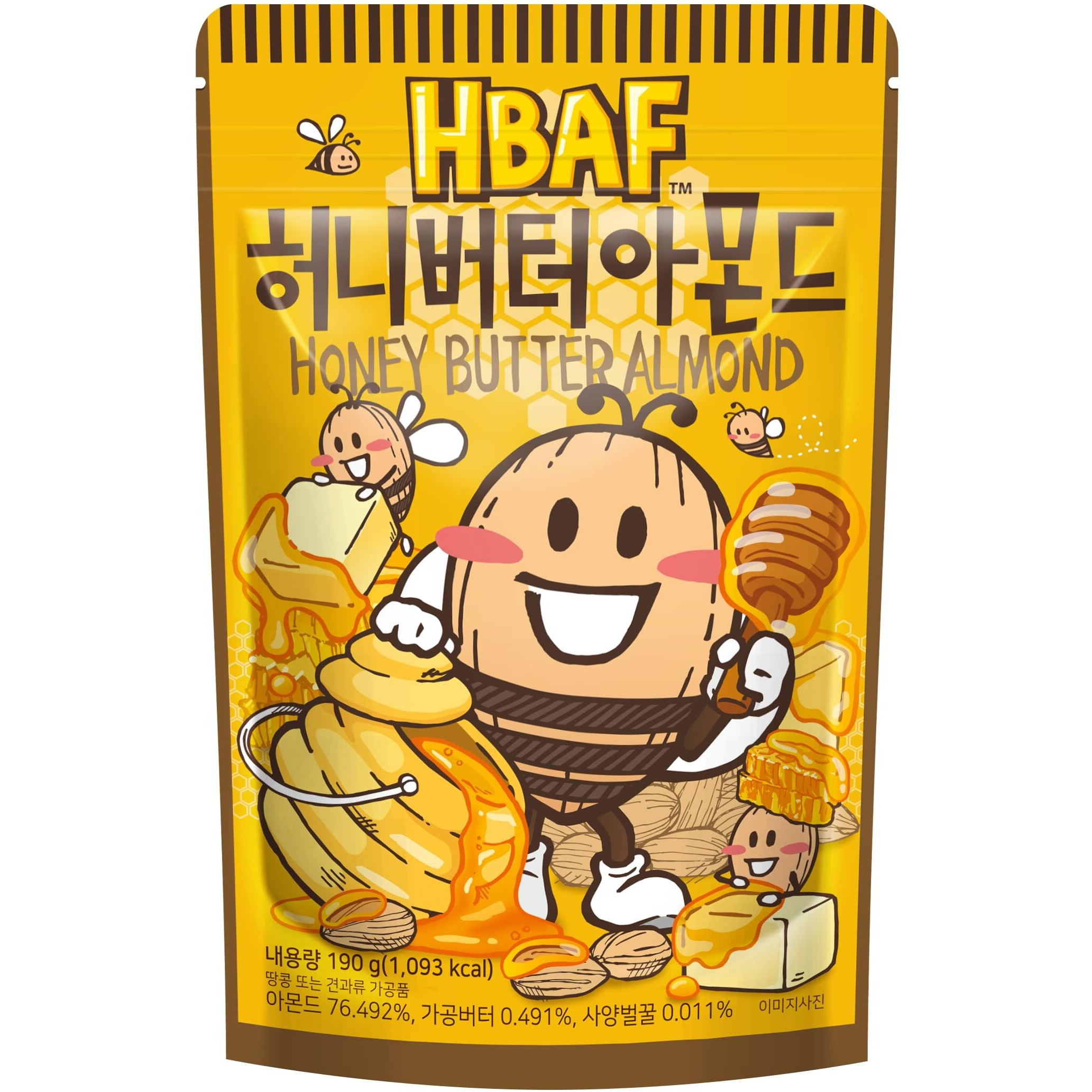 Hbaf [Official Gilim Korean Honey Butter Seasoned Almonds Nut Snack | Gluten Free | Kids After-School, Work, Trip, Camping, Party Snacks | Pre-Workout Protein Snack | Korean Souvenir (1X190Gram)