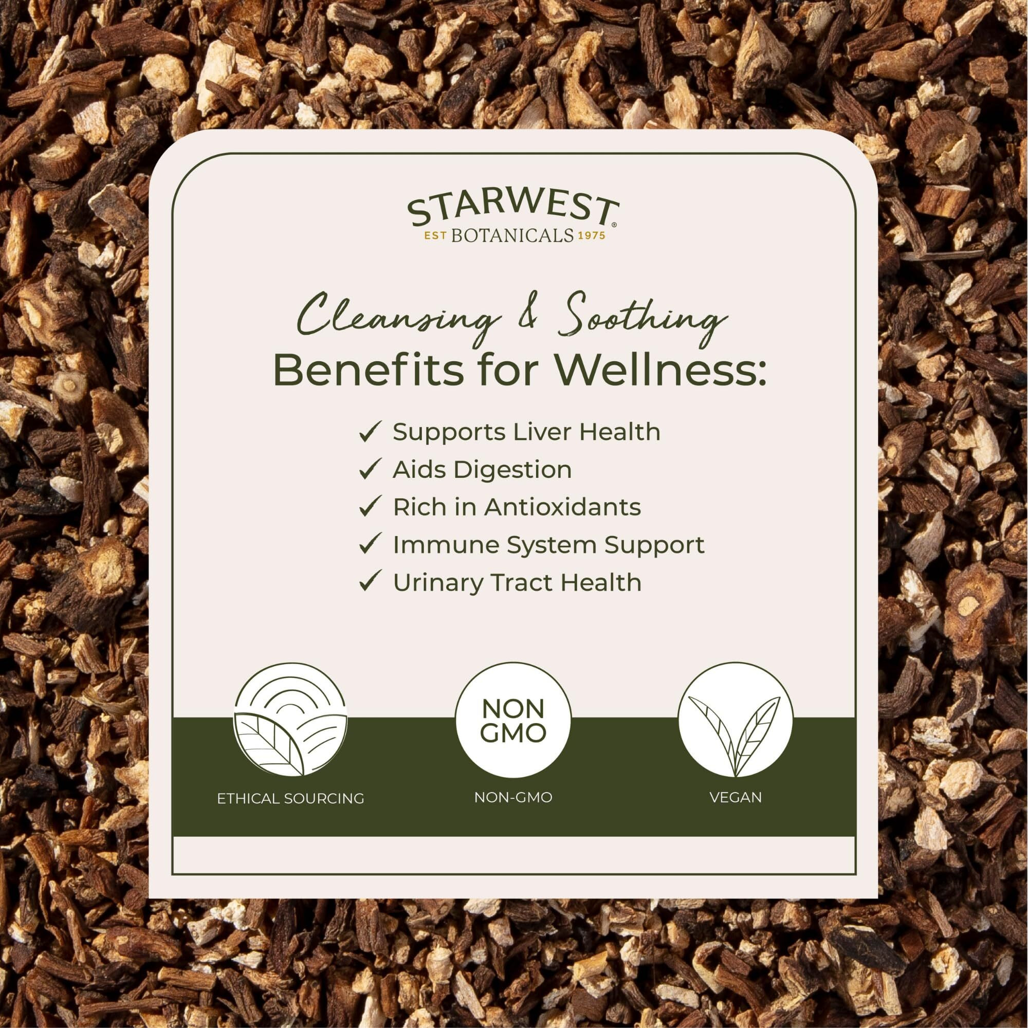 Starwest Botanicals Organic Raw Dandelion Root - Loose Leaf Herbal Tea, Supports Digestion, Cut & Sifted, Certified Kosher, Non-Gmo, Caffeine-Free - 4 Oz Pouch