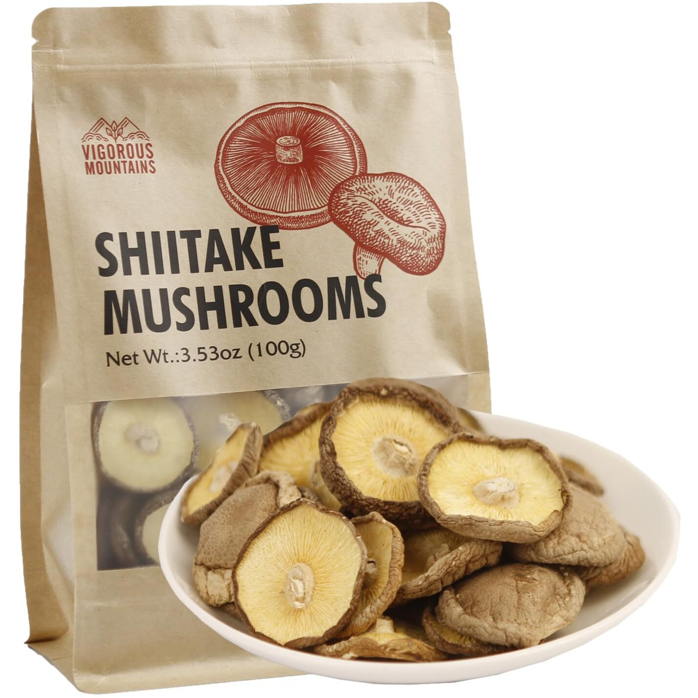 Vigorous Mountains Dried Shiitake Mushrooms For Cooking, Pure Aroma Thin Cap Without Stem, Rehydrate Quickly, Soft Texture Dry Mushrooms Shiitake Perfect For Summer Barbecue, 3.53 Oz