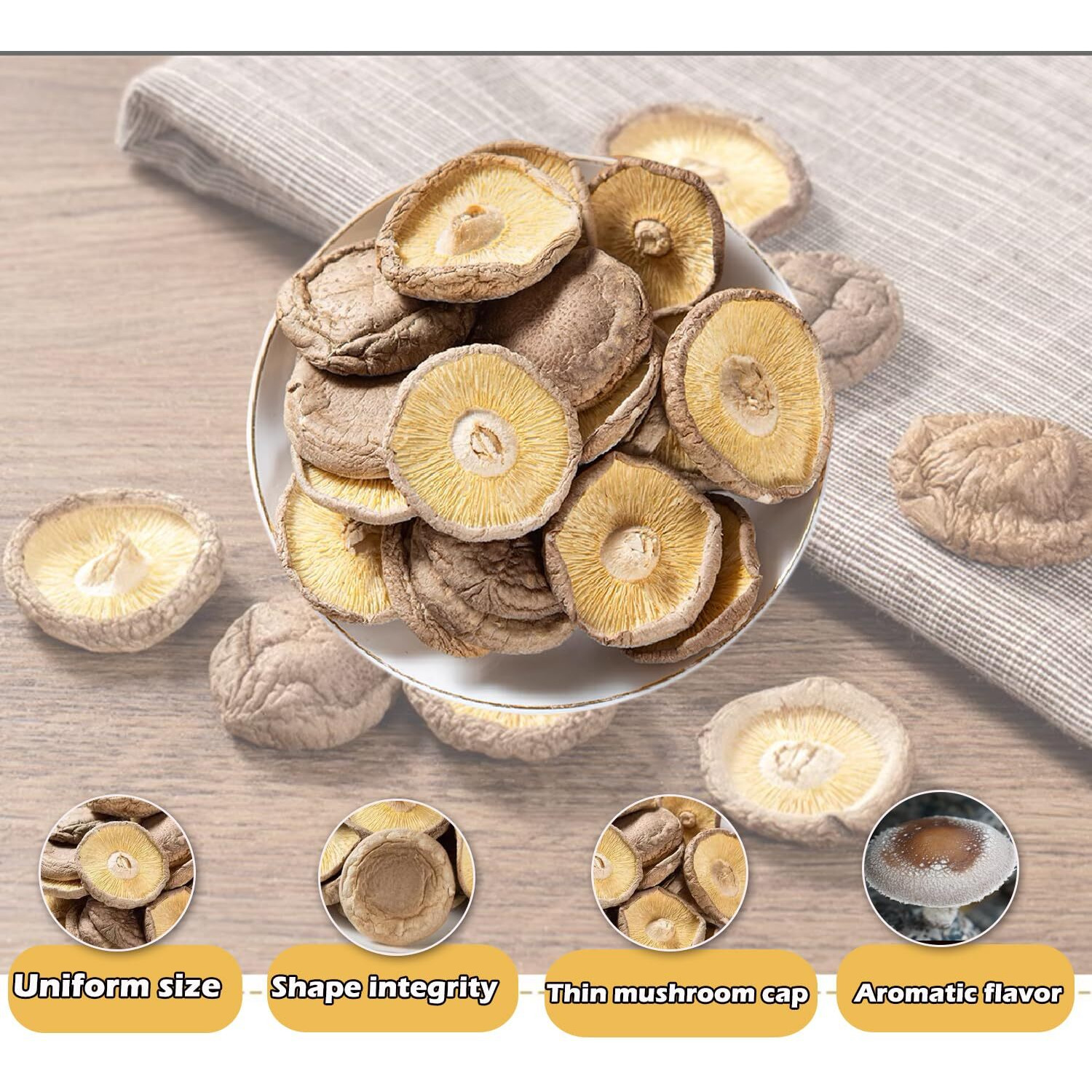 Vigorous Mountains Dried Shiitake Mushrooms For Cooking, Pure Aroma Thin Cap Without Stem, Rehydrate Quickly, Soft Texture Dry Mushrooms Shiitake Perfect For Summer Barbecue, 3.53 Oz