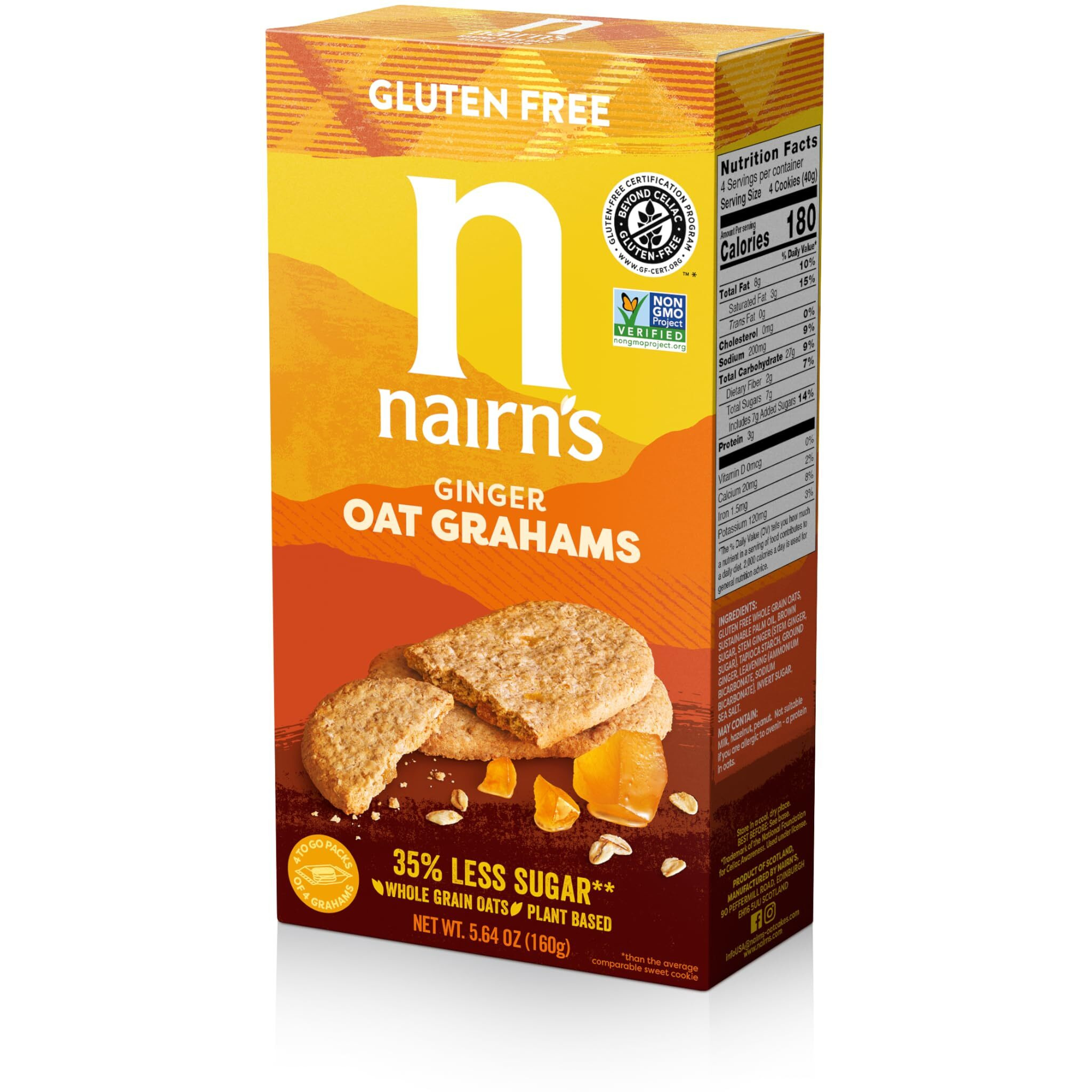 Nairn's Gluten Free Stem Ginger Snack Grahams Vegan Friendly, Pack Of 6