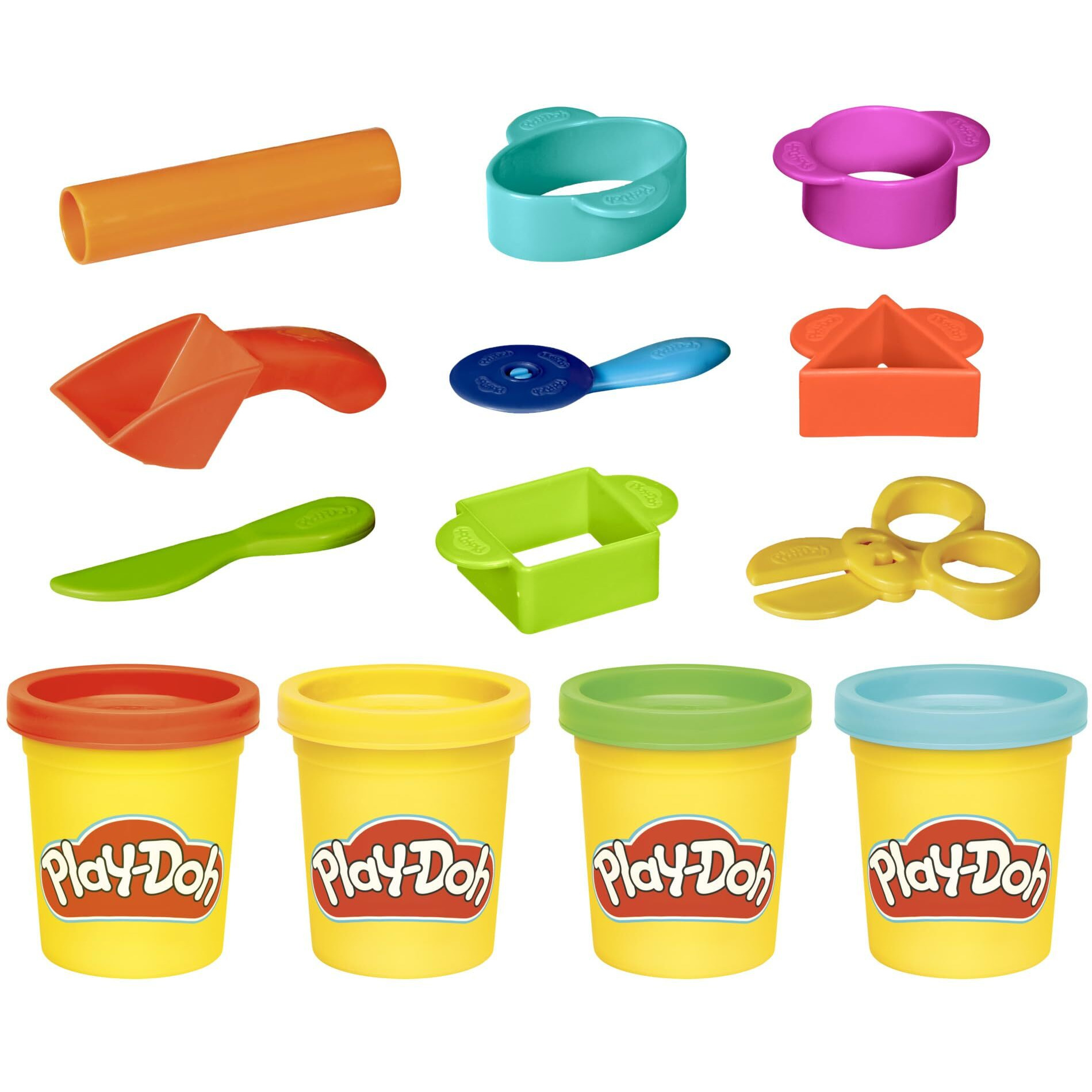 Play-Doh Starter Set 9-Piece Kit With Storage Tote & 4 Modeling Compound Cans, Arts And Crafts Toys For Kids 3 Years & Up, Preschool Toys