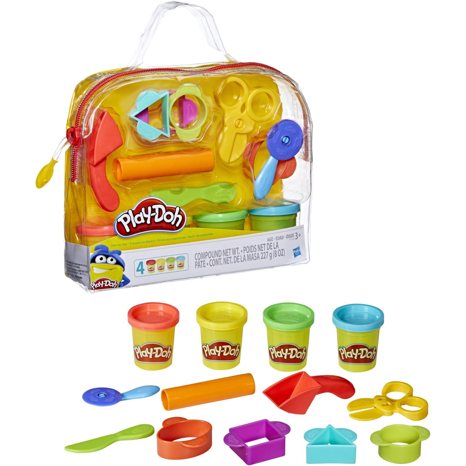 Play-Doh Starter Set 9-Piece Kit With Storage Tote & 4 Modeling Compound Cans, Arts And Crafts Toys For Kids 3 Years & Up, Preschool Toys