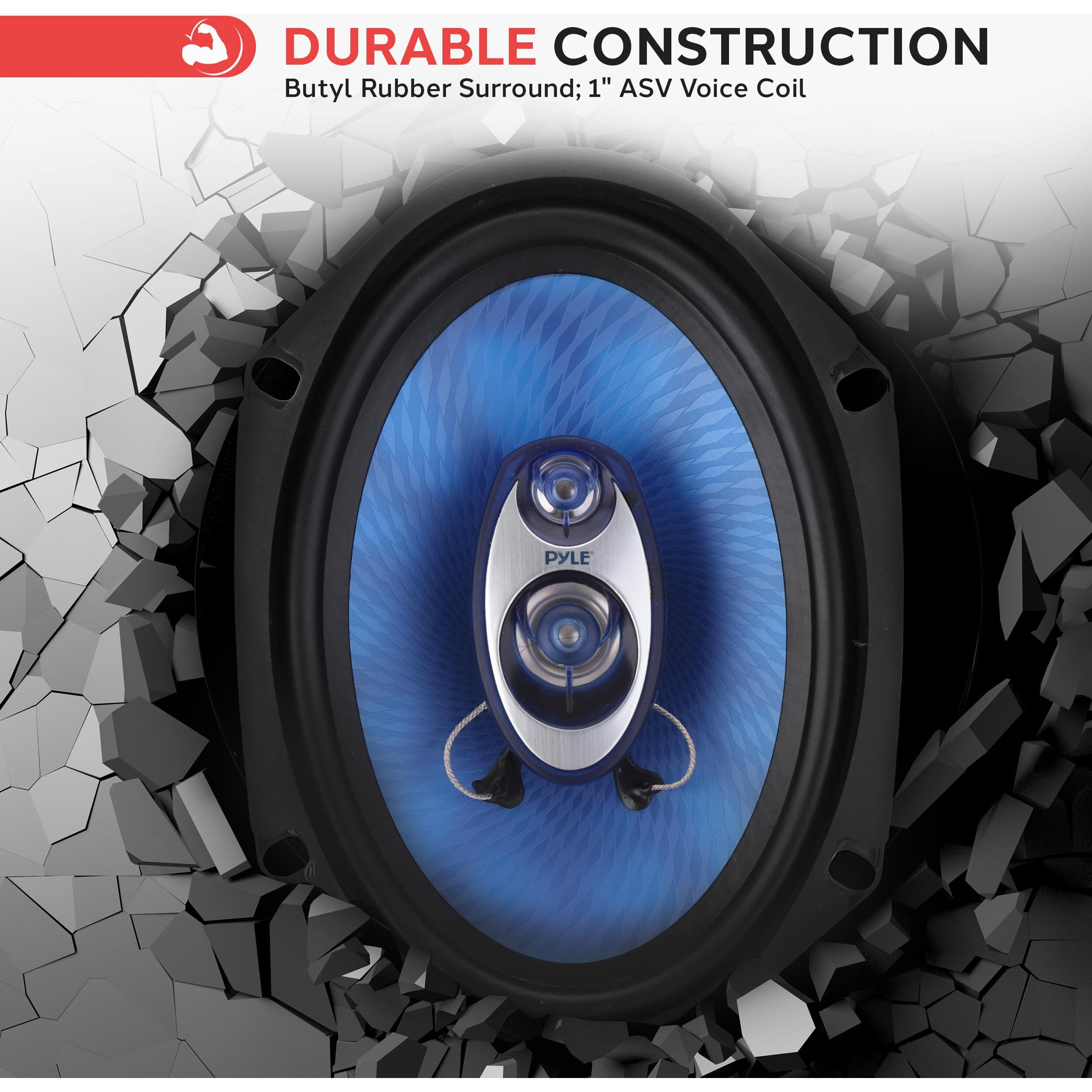 Pyle 6.5" Three-Way Sound Speaker System-180 W Rms/360W Power Handling W/4 Ohm Impedance And 3/4'' Piezo Tweeter For Car Component Stereo,Round Shaped Pro Full Range Triaxial Loud Audio -Pl63Bl,Blue