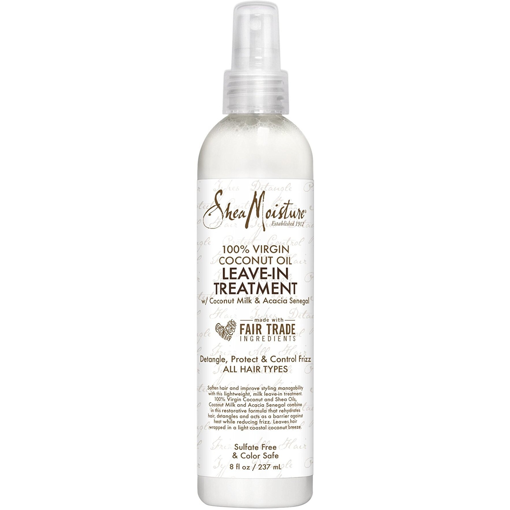 Shea Moisture 100% Virgin Coconut Oil Leave-In Treatment, Shine Curly And Tame Frizz For Tangle-Free Hair, All Natural Certified Organic, 8 Ounce