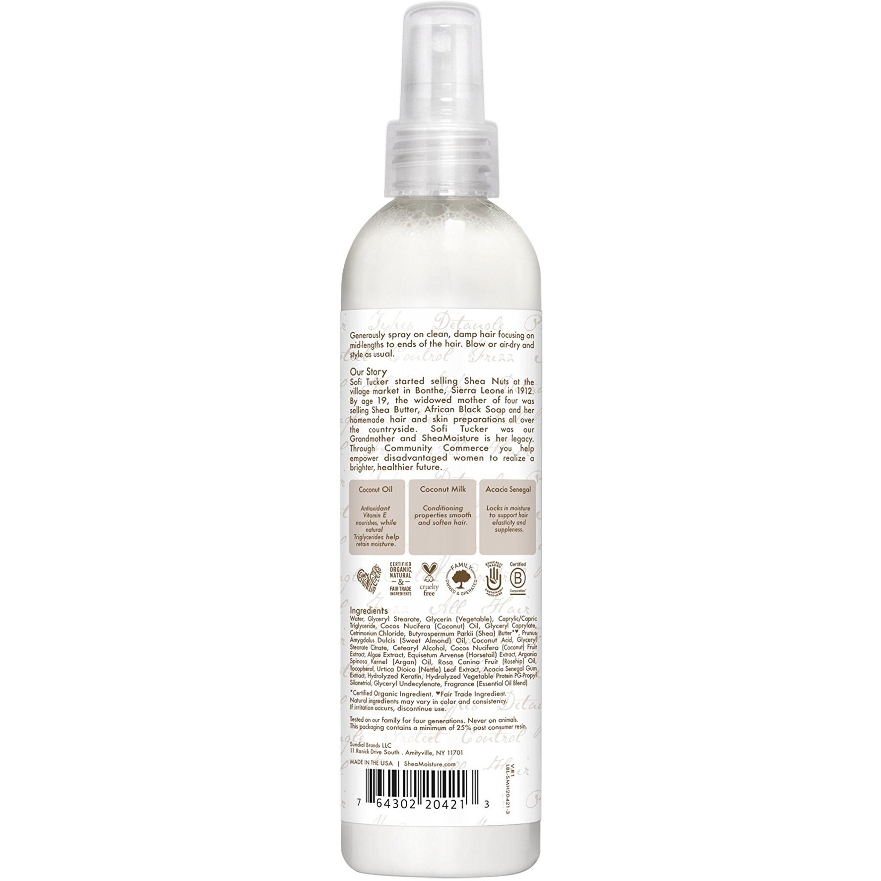 Shea Moisture 100% Virgin Coconut Oil Leave-In Treatment, Shine Curly And Tame Frizz For Tangle-Free Hair, All Natural Certified Organic, 8 Ounce