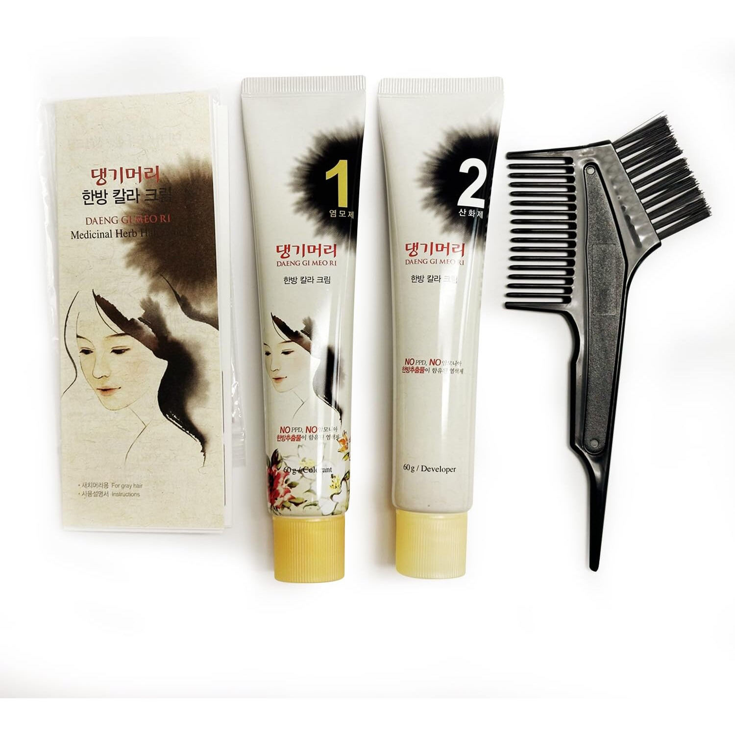 Daeng Gi Meo Ri - Korean Herbal Hair Dye Color Cream [Dark Brown] - Ppd-Free Gray Coverage, Hair Protection, High-Keratin Formula, 5 Oz