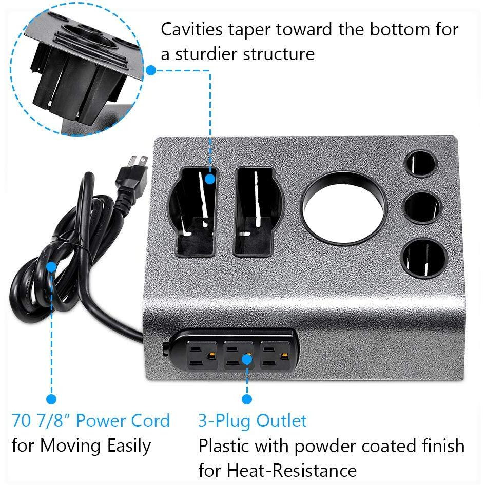 Byootique 6-Hole Tabletop Blow Dryer & Hair Iron Holder Salon Appliance Stand With 3 Outlets Hair Tool Organizer Hot Tools Organizer For Stylist Straightener Bathroom Supplies