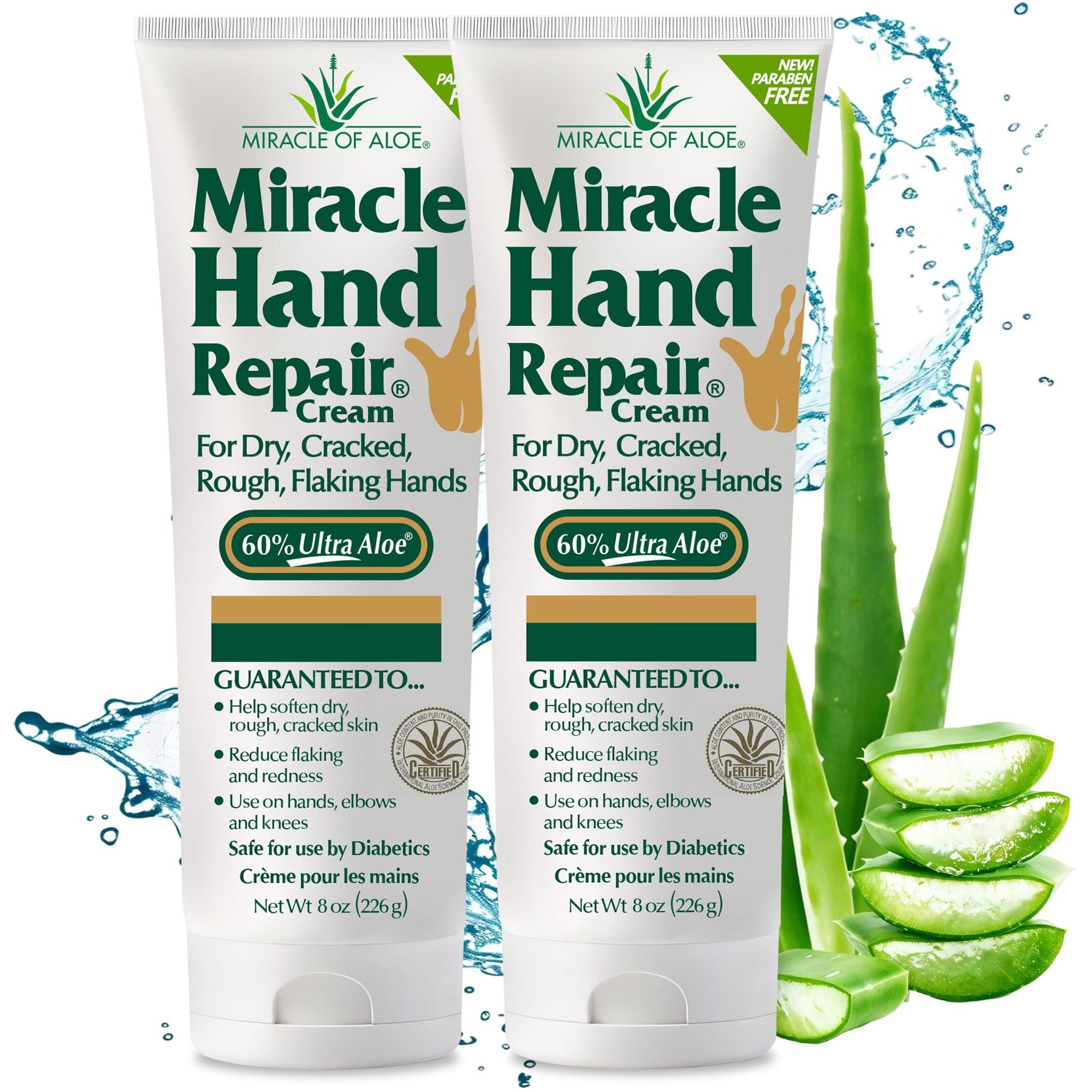 Miracle Of Aloe Miracle Hand Repair Cream 8 Oz Healing Aloe Vera Lotion For Dry, Cracked Hands With 60% Ultra Aloe Gel - Moisturizes, Softens, And Repairs - Non-Greasy, Lightly Scented (2-Pack)
