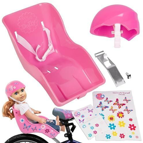 Ride Along Dolly Bike Helmet For 18" Dolls (Pink) -Doll Bicycle Accessory W Decals, Ride With Style Gift Activity Compatible W American Girl