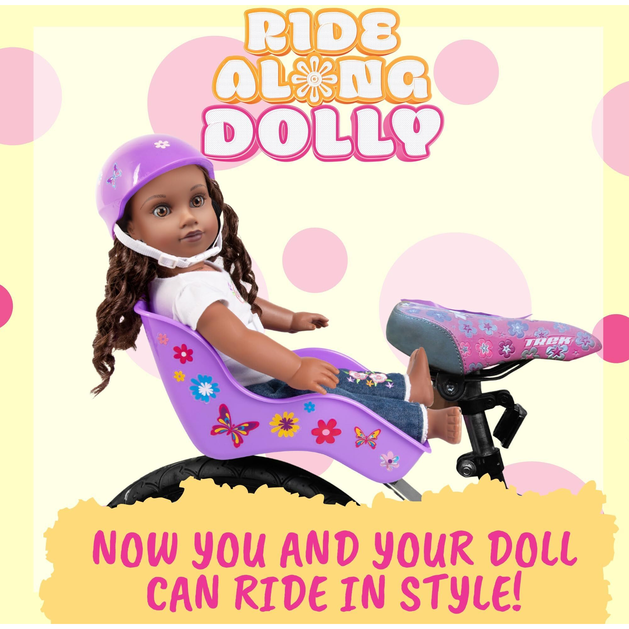 Ride Along Dolly Bike Helmet For 18" Dolls (Pink) -Doll Bicycle Accessory W Decals, Ride With Style Gift Activity Compatible W American Girl