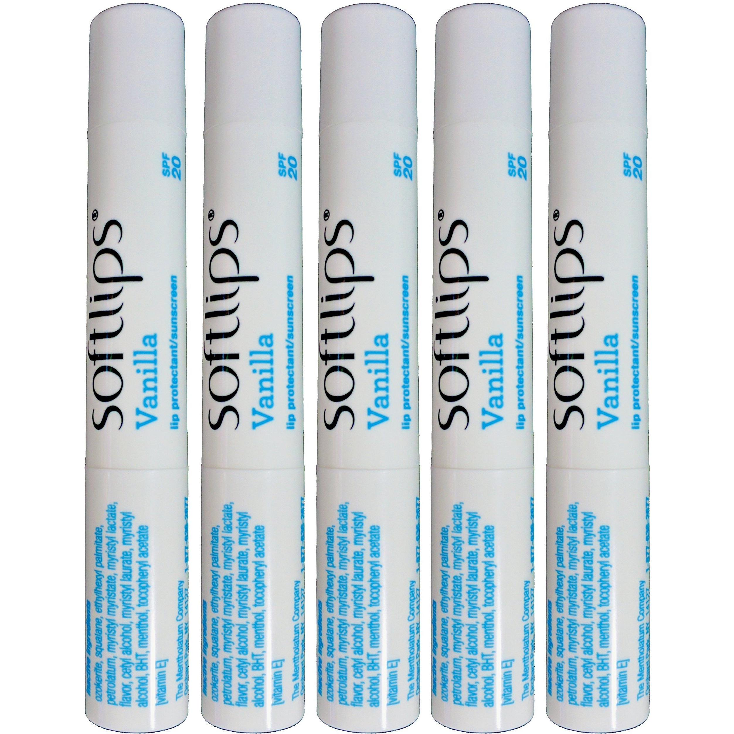 Softlips Lip Balm Protectant Spf 20, Vanilla (Pack Of 5)