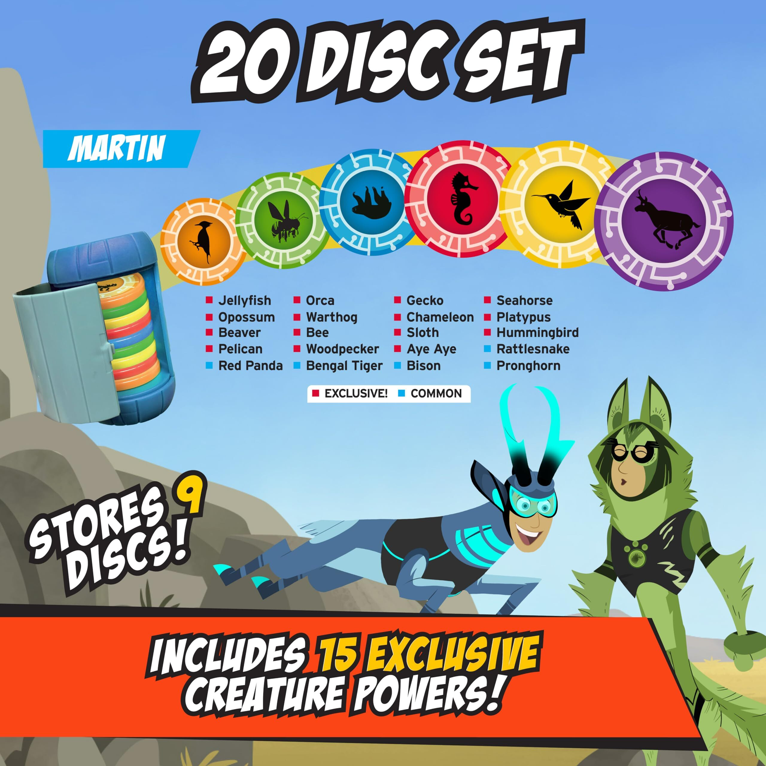 Wild Kratts Martin Kratt Creature Power Disc Holder Set With 20 Discs - Officially Licensed - Figure Toy For Pretend & Dress Up Play - Includes 15 Exclusive Collectables - Great Gift For Kids