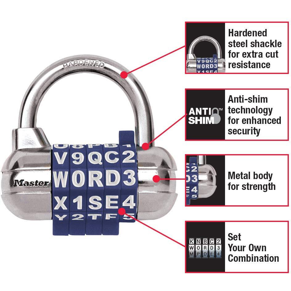 Master Lock 1534D Locker Lock Set Your Own Word Combination Padlock, 1 Pack, Assorted Colors