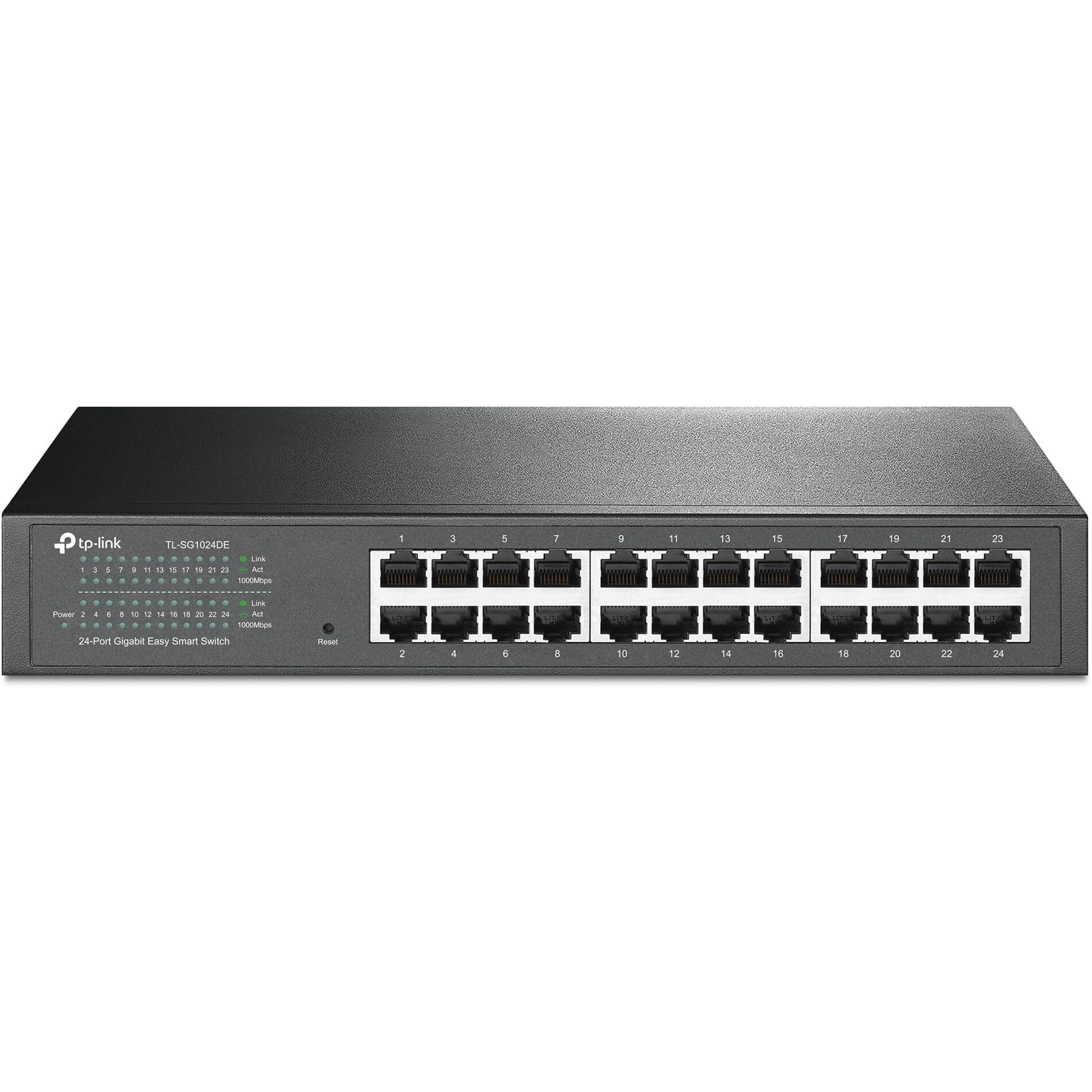 Tp-Link 24 Port Gigabit Switch Easy Smart Managed Plug & Play Desktop/Rackmount Sturdy Metal W/ Shielded Ports Support Qos, Vlan, Igmp & Lag (Tl-Sg1024De),Black