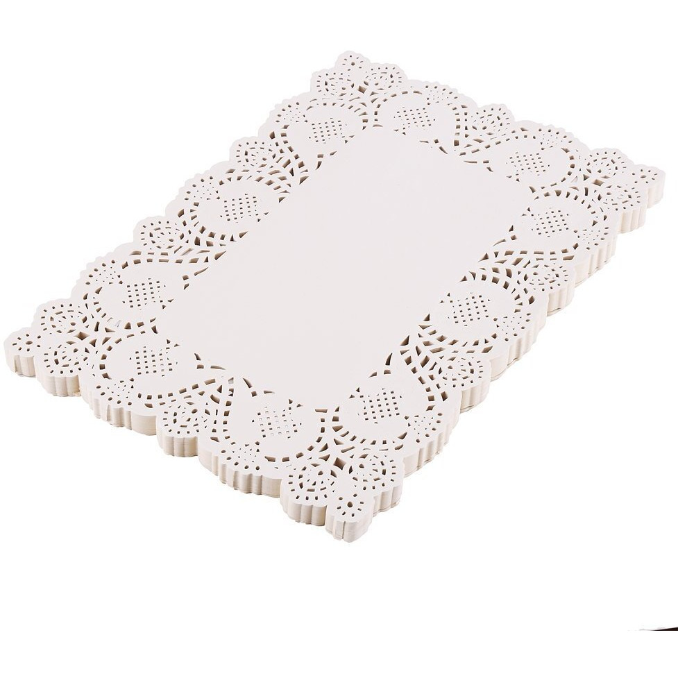 Decora 200 Pieces White Rectangle Lace Paper Doilies Placemats For Wedding Tea Party And Baking 14X10 Inch