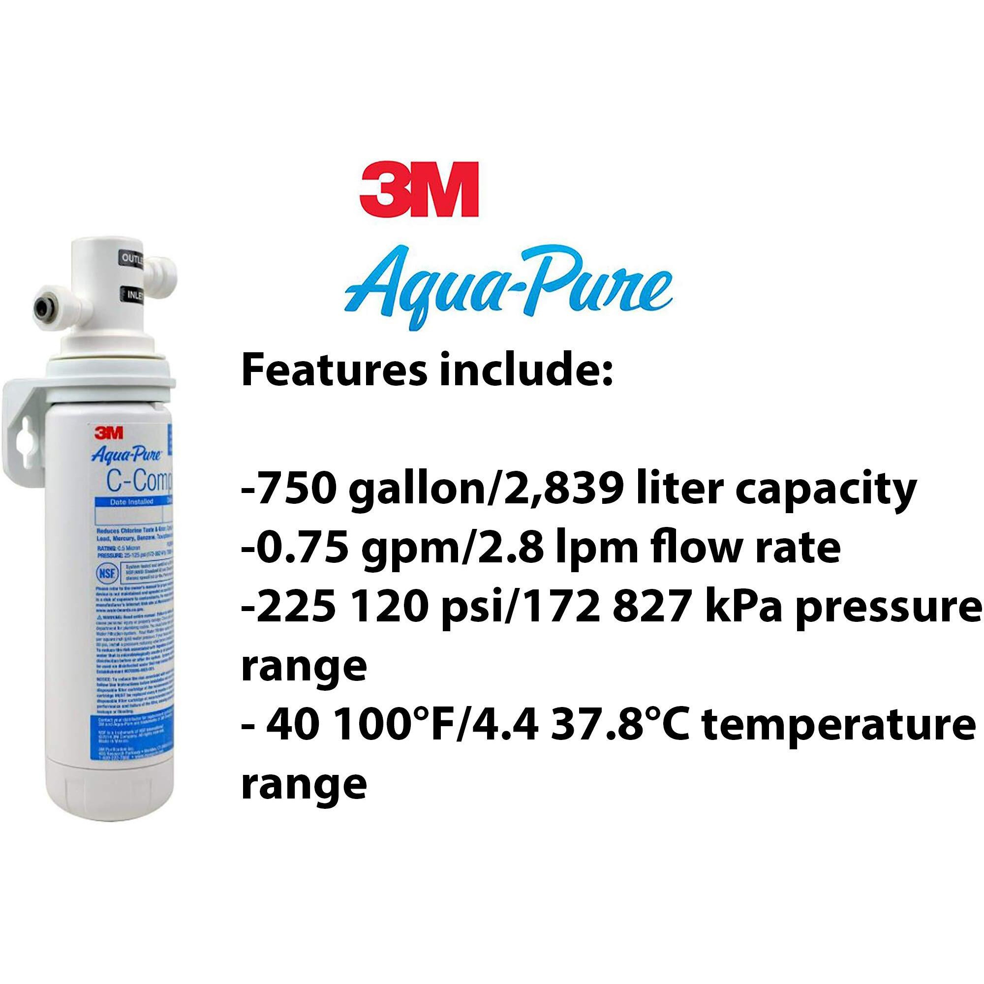 3M Aqua-Pure Replacement Filter C-Complete, For Use With Ap Easy Complete System, Nsf Certified Reduces Chlorine Taste And Odor, Sediment, Asbestos, Cyst, Lead, Mercury, Select Vocs. 750 Gallons.