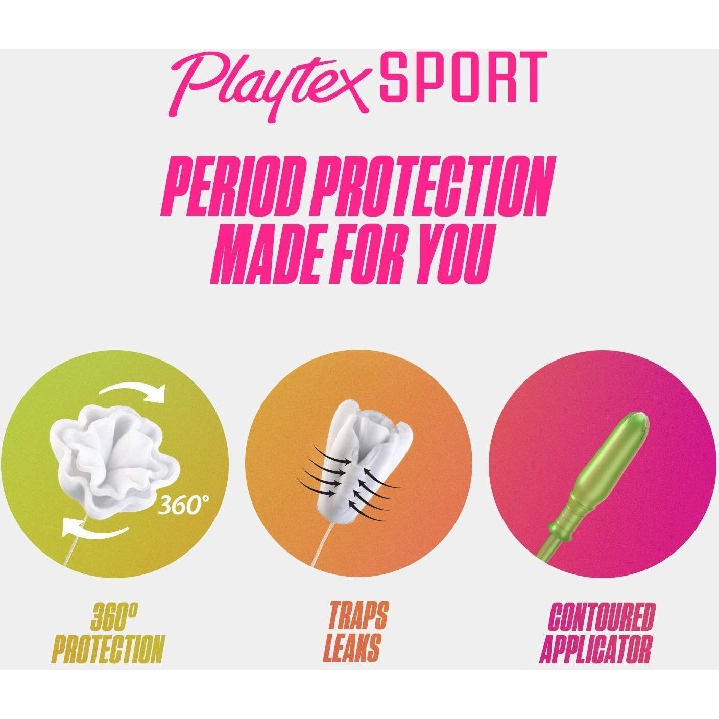 Playtex Sport Tampons, Multipack (36Ct Regular/36Ct Super Absorbency), Fragrance-Free - 72Ct (2 Packs Of 36Ct)
