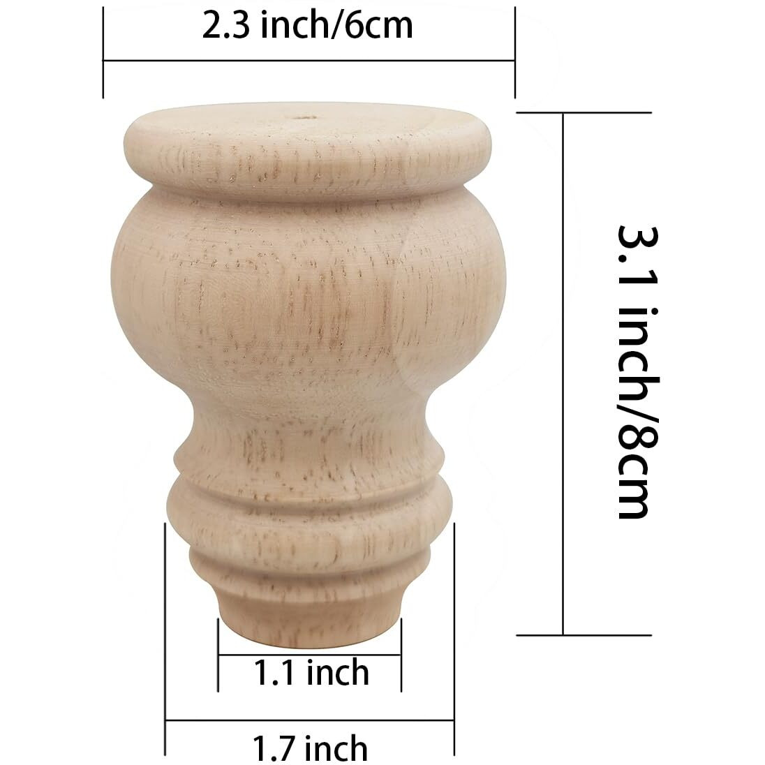 Btibpse 3" Tall Solid Wood Furniture Legs Unfinished Bun Feet For Cabinet Sofa Ottoman Tv Stand Loveseat Dresser Set Of 4