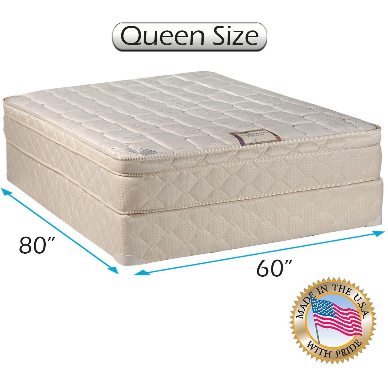 Dream Solutions Usa Tomorrow's Dream Inner Spring Eurotop (Pillow Top) Queen Size (60&quotX80&quotX10") Mattress And Box Spring Set - Medium Soft, Fully Assembled, Good For Your Back, Orthopedic