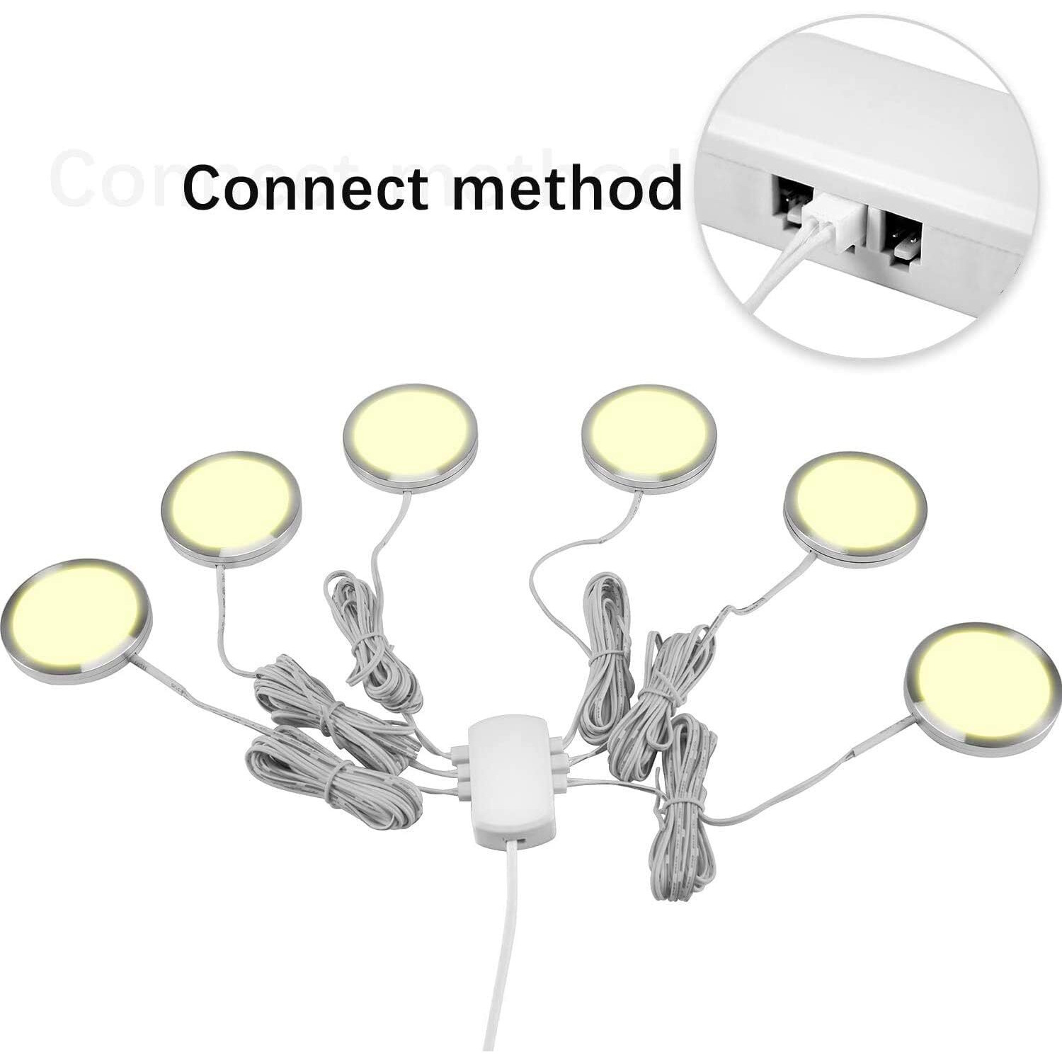Cefrank Dimmable Puck Lights, 6Pcs Warm White Bookcase Lighting Kit W/Rotary Dimmer Switch, Total Of 18W, 1500 Lm Led Under Cabinet Lights - Warm White, 3000K