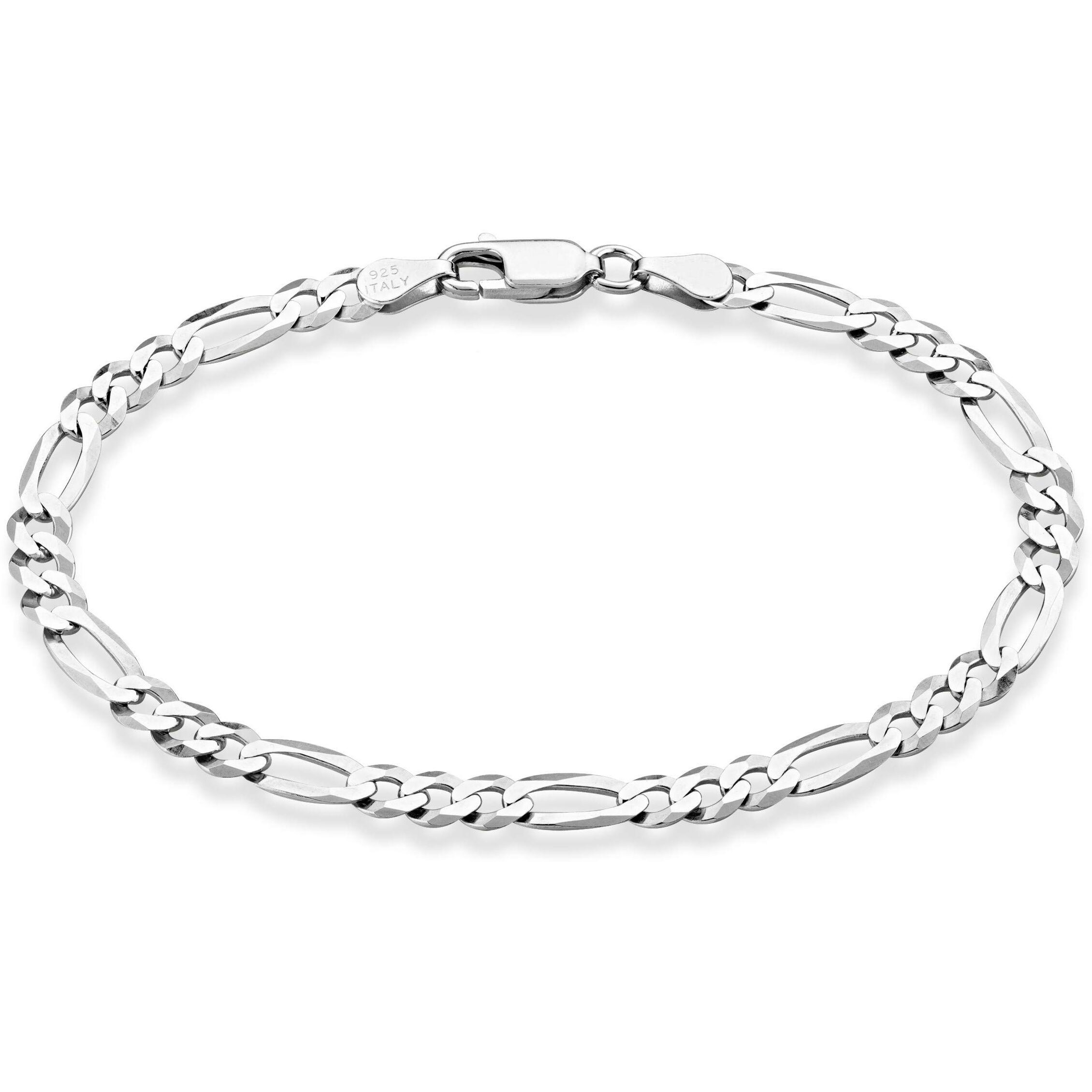 Miabella Solid 925 Sterling Silver Italian 5Mm Diamond-Cut Figaro Chain Bracelet For Women Men, Made In Italy (Length 6.5 Inches)