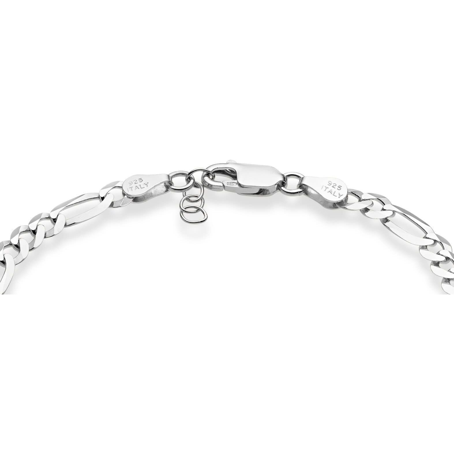 Miabella Solid 925 Sterling Silver Italian 5Mm Diamond-Cut Figaro Chain Bracelet For Women Men, Made In Italy (Length 6.5 Inches)