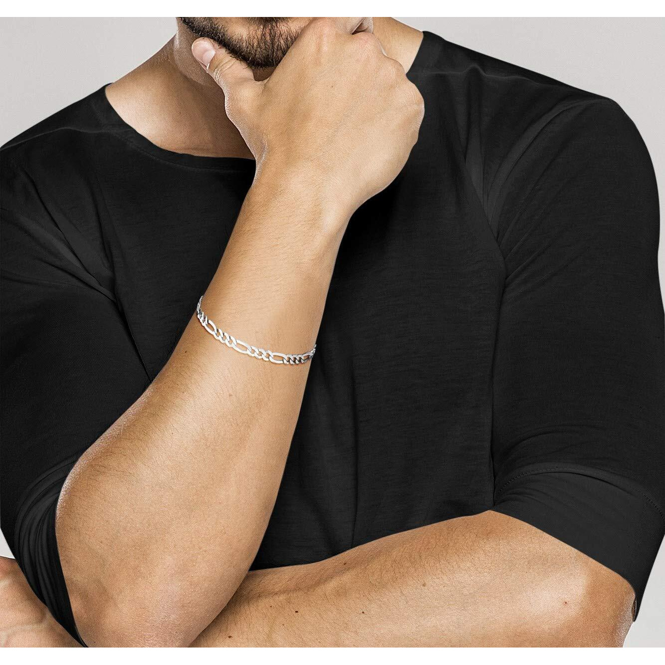 Miabella Solid 925 Sterling Silver Italian 5Mm Diamond-Cut Figaro Chain Bracelet For Women Men, Made In Italy (Length 6.5 Inches)