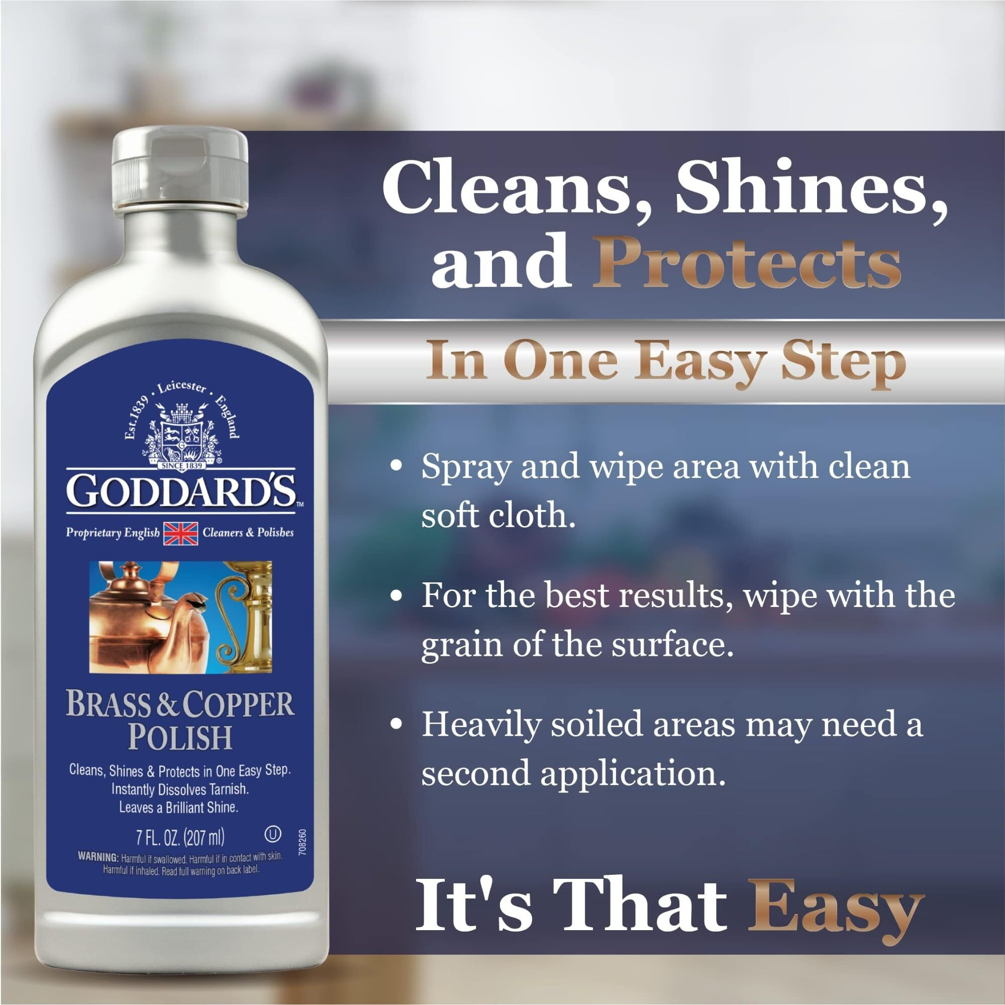Goddard's Copper & Brass Polish, Copper Cleaner & Brass Cleaner For Long-Lasting Shine, Metal Polish For Pewter, Chrome & More, Metal Polishing Compound (7Oz)