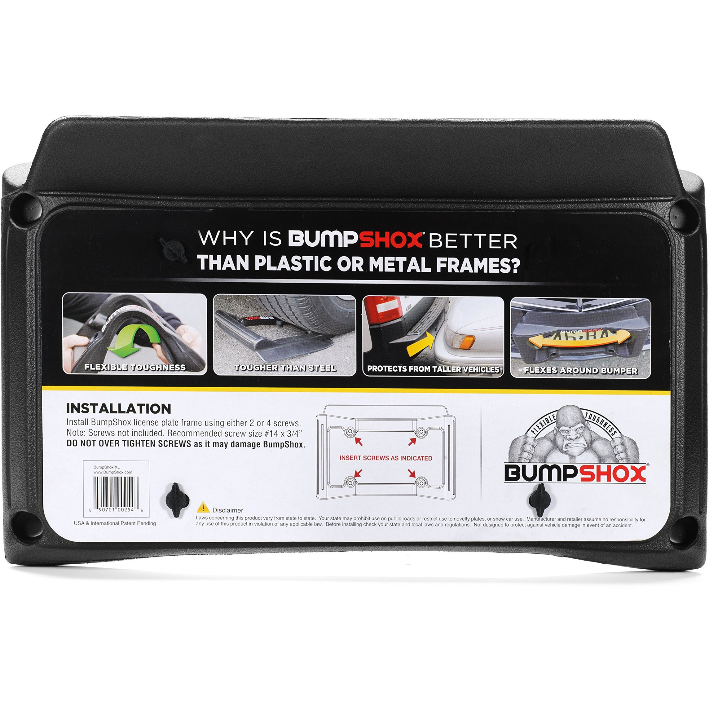 Bumpshox - The Original Front Bumper Guard & Front Bumper Protection License Plate Frame. Tougher Than Steel (Bumpshox Xl (2.25&quot Thick))