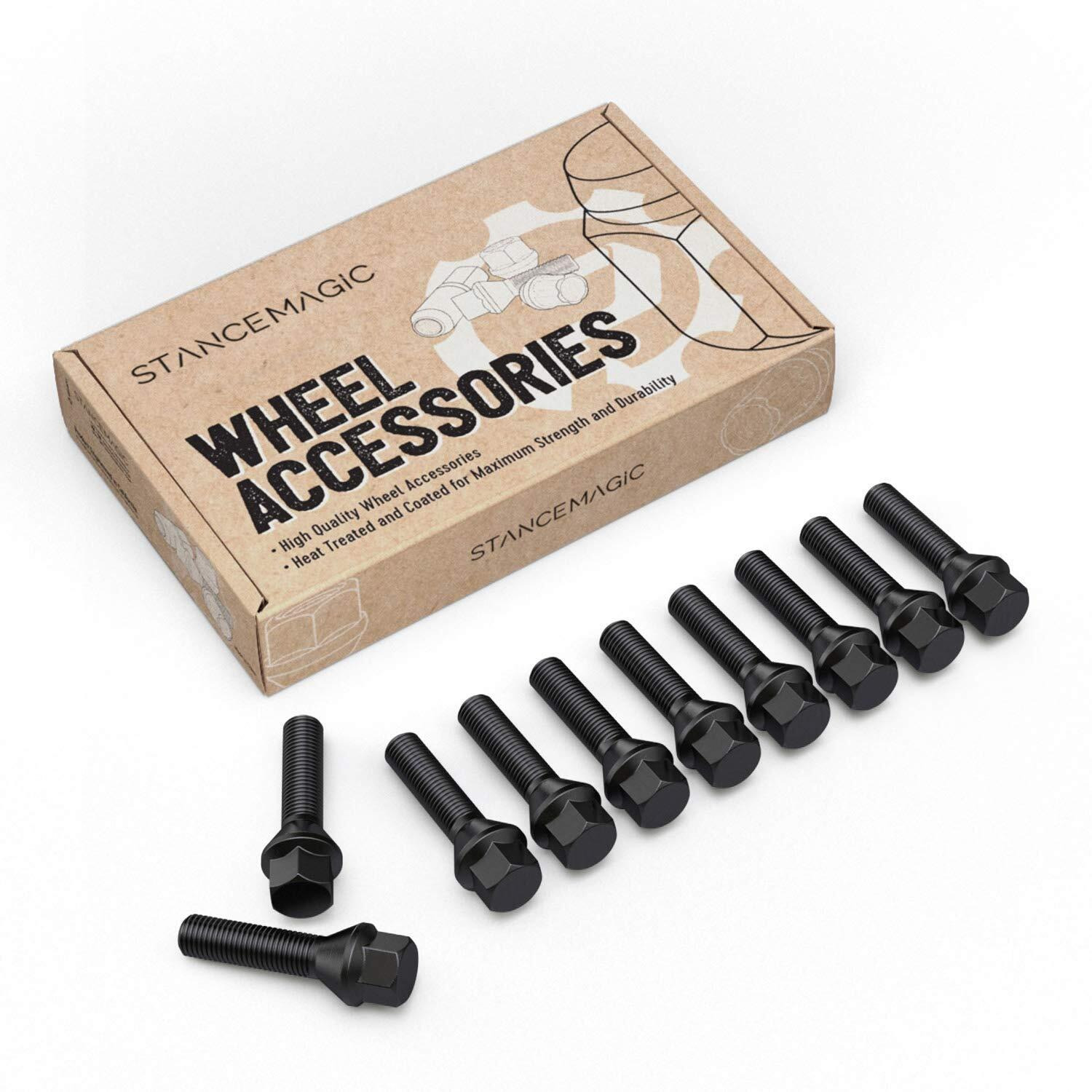 10Pcs Extended Lug Bolts - 12X1.5, 39Mm Shank (Not Oem Length), Cone Seat - Compatible With Bmw 128I 135I 318I 320I 325I 328I 335I M3 525I 528I 530I 535I M5 Z3 Z4 E36 E46 E60 E90 E92 E93 - Black