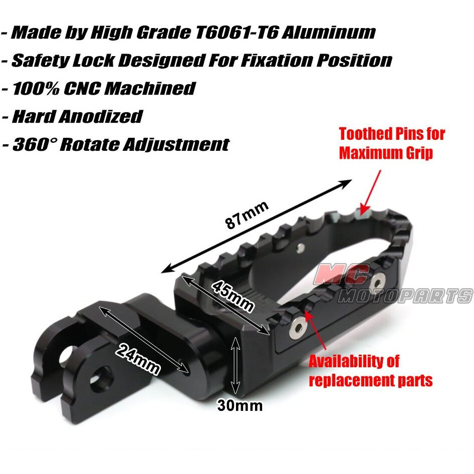 Mc Motoparts Black Cnc 25Mm Adjustable Riser Front Touring Foot Pegs Compatible With Nc 700 S/X 12-16 Nc750X Nc750S 16-19 20 21 22 23 Nc 750