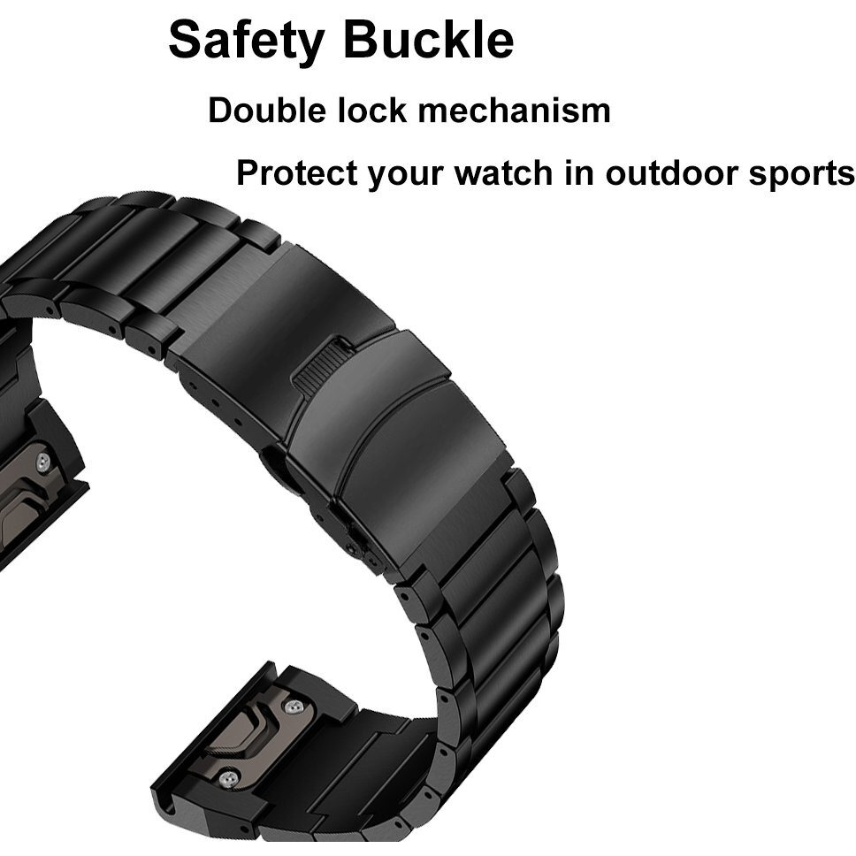 Ldfas Fenix 8/7X/6X/5X Plus Band, Sport Quick Release Easy Fit 26Mm Stainless Steel Metal Bands With Safety Buckle Compatible For Garmin Fenix 7X/6X Pro5X/5X Plus/3/3Hr Bands, Black