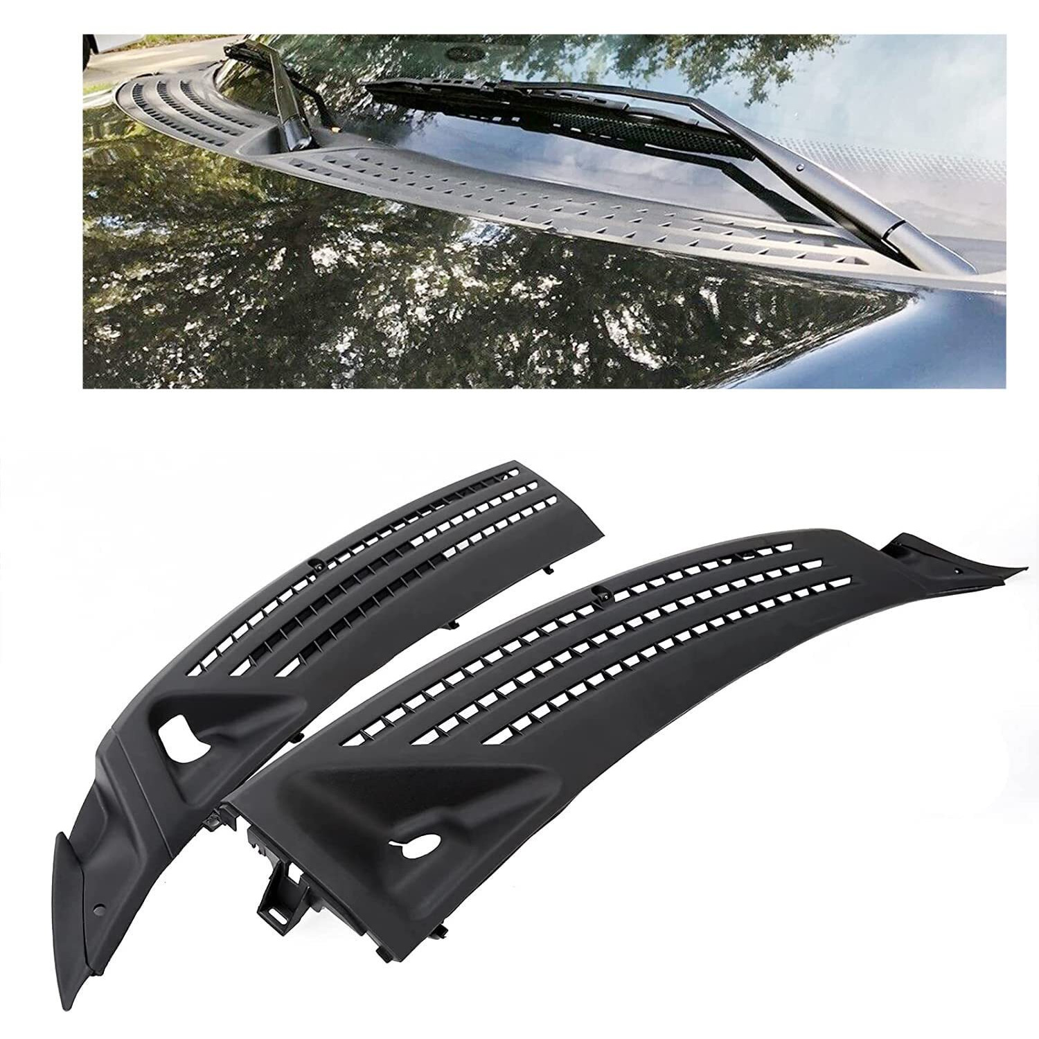 Ecotric Windshield Wiper Cowl Cover Panel Compatible With 2004-2008 Ford F150 2006-2007 Lincoln Mark Lt Outer Window Wiper Cowl Grille Replacement For 4L3Z-15022A69-Aa & 4L3Z-15022A68-Ba