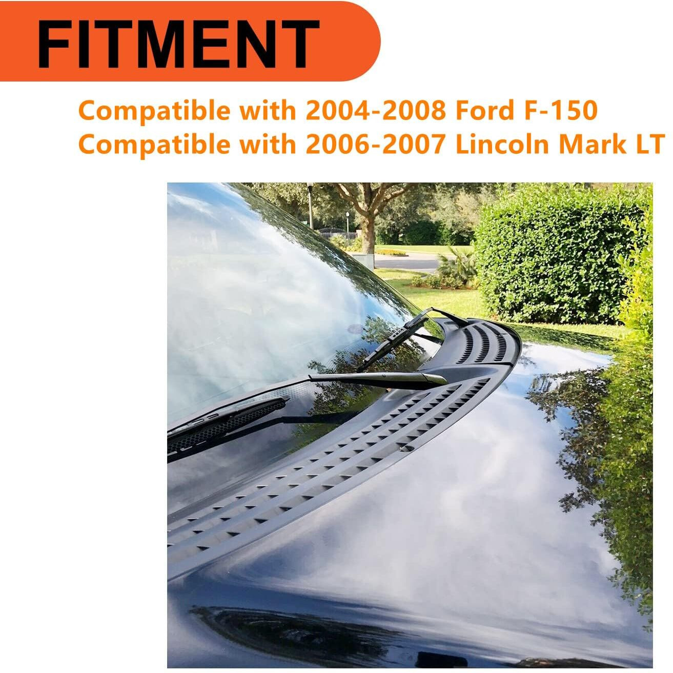 Ecotric Windshield Wiper Cowl Cover Panel Compatible With 2004-2008 Ford F150 2006-2007 Lincoln Mark Lt Outer Window Wiper Cowl Grille Replacement For 4L3Z-15022A69-Aa & 4L3Z-15022A68-Ba