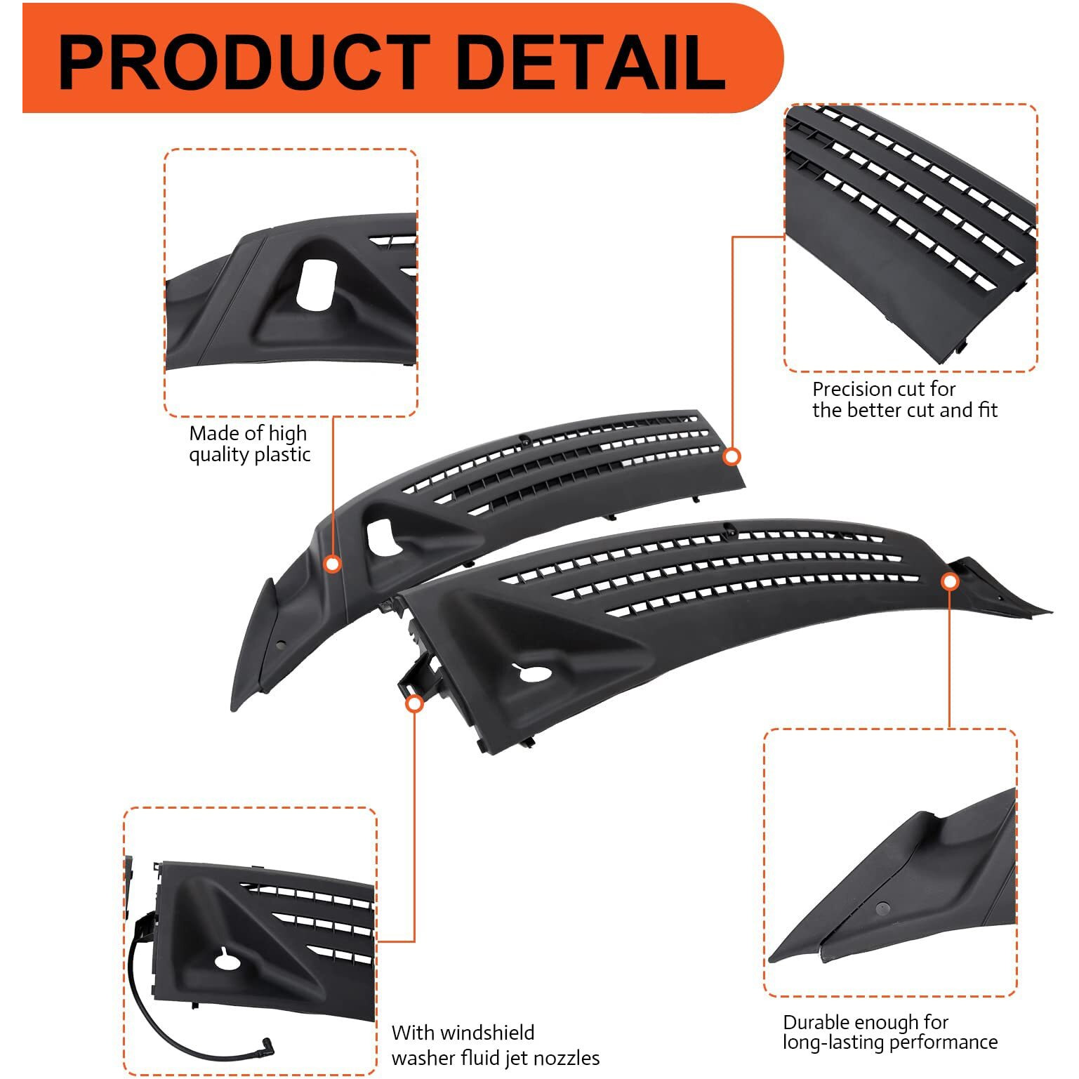 Ecotric Windshield Wiper Cowl Cover Panel Compatible With 2004-2008 Ford F150 2006-2007 Lincoln Mark Lt Outer Window Wiper Cowl Grille Replacement For 4L3Z-15022A69-Aa & 4L3Z-15022A68-Ba