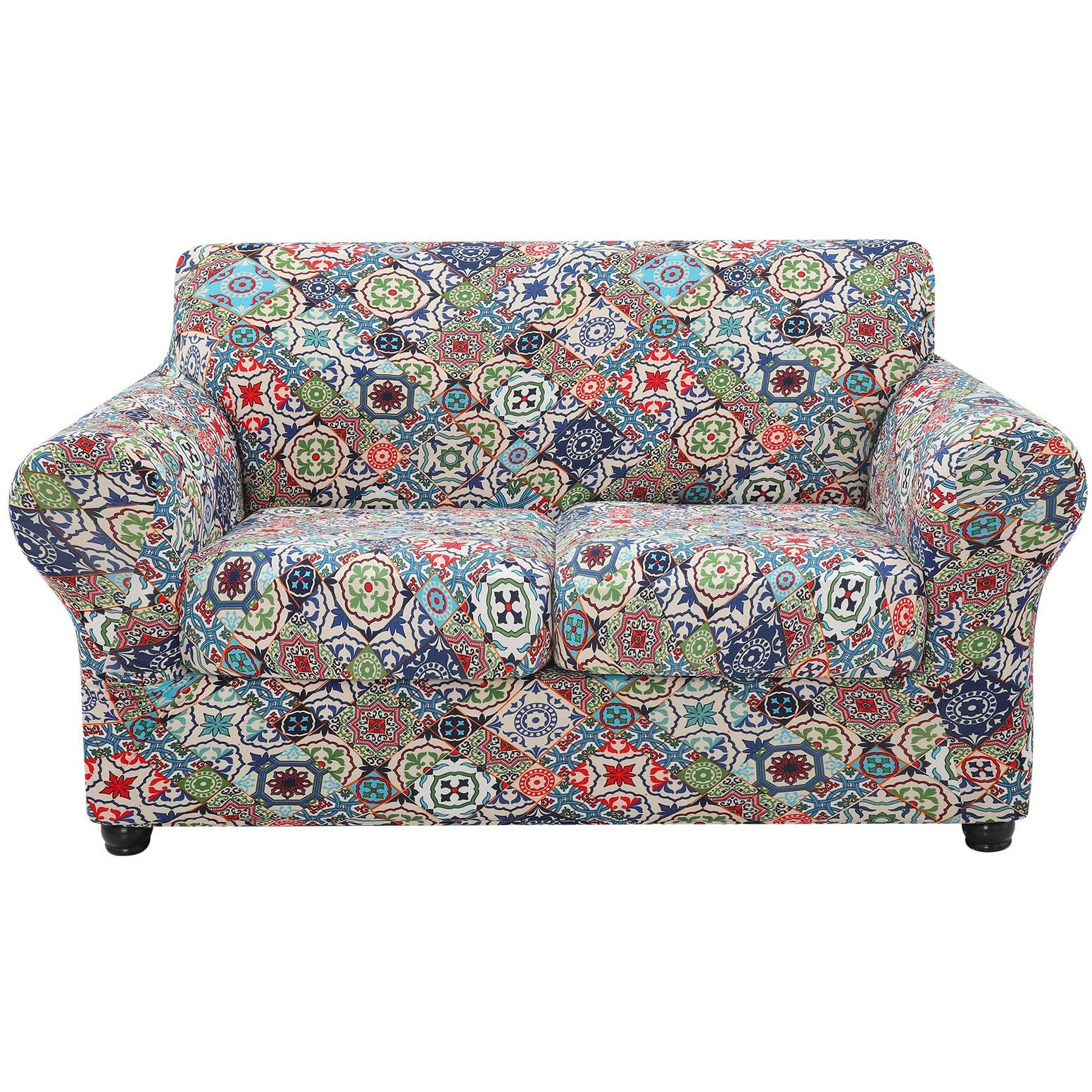 Hyha Couch Cover, Loveseat Covers, Floral Pattern, Stretch, Printed, 3 Pieces, Sofa Slipcovers, For 2 Separate Cushion Couch Sofa, Washable Furniture Protector For Dogs(Loveseat, Patchwork Moroccan)
